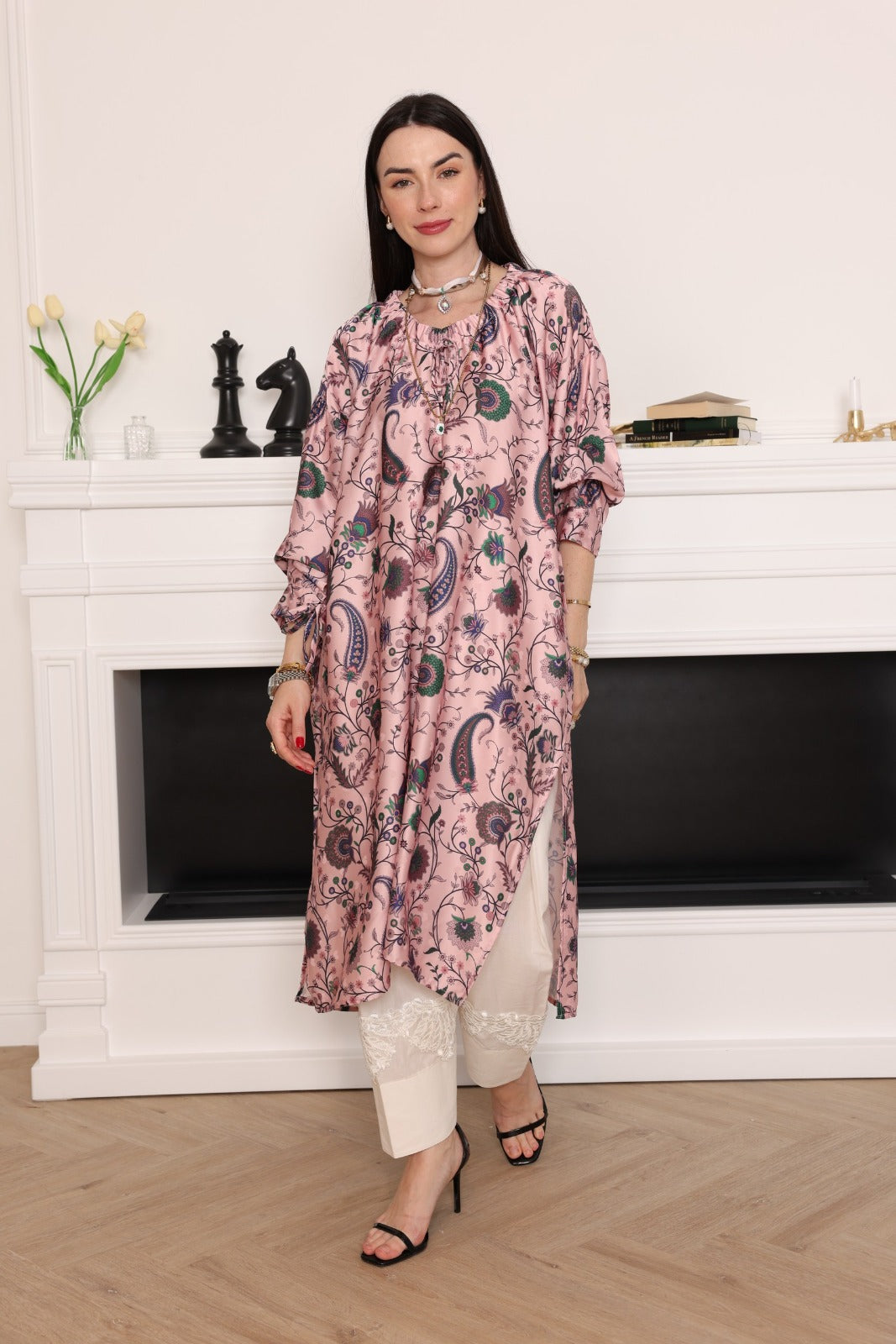 Women’s Pink Floral Paisley Printed Long Shirt - Meemseen Independent