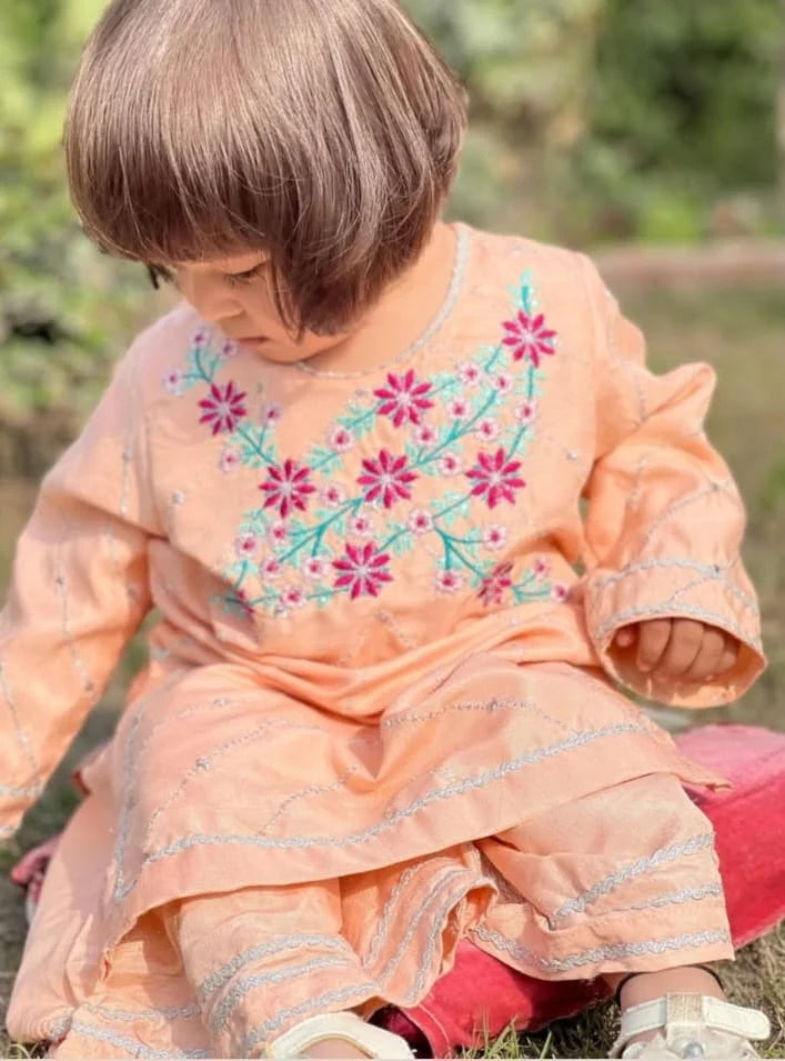 Girls Raw Silk 2Pcs Delicate-Peach - Urban Cut