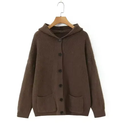 Vintage Hooded Button Knitted Cardigan - Velora