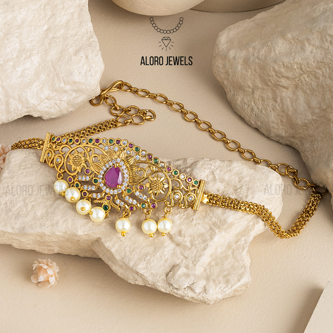 Gold Plated Statement Choker Necklace - Aloro Jewels