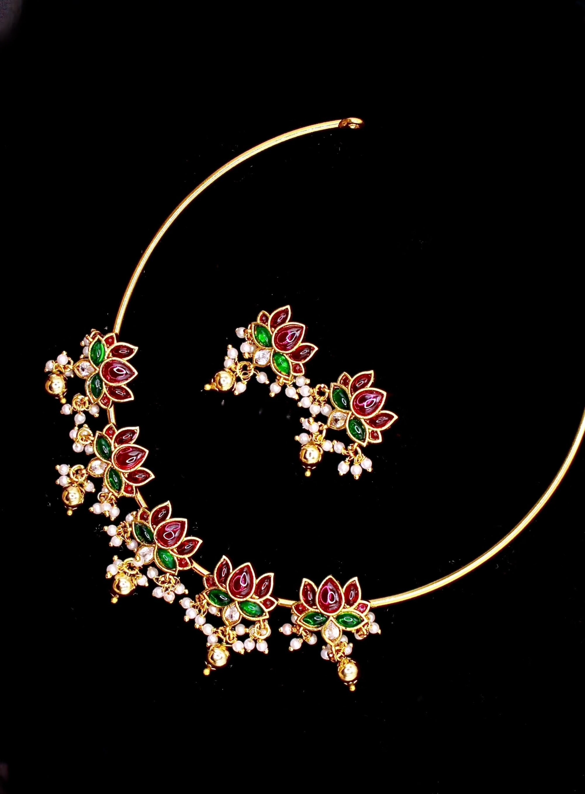 Lotus Hasli Necklace With Earrings - Aloro Jewels