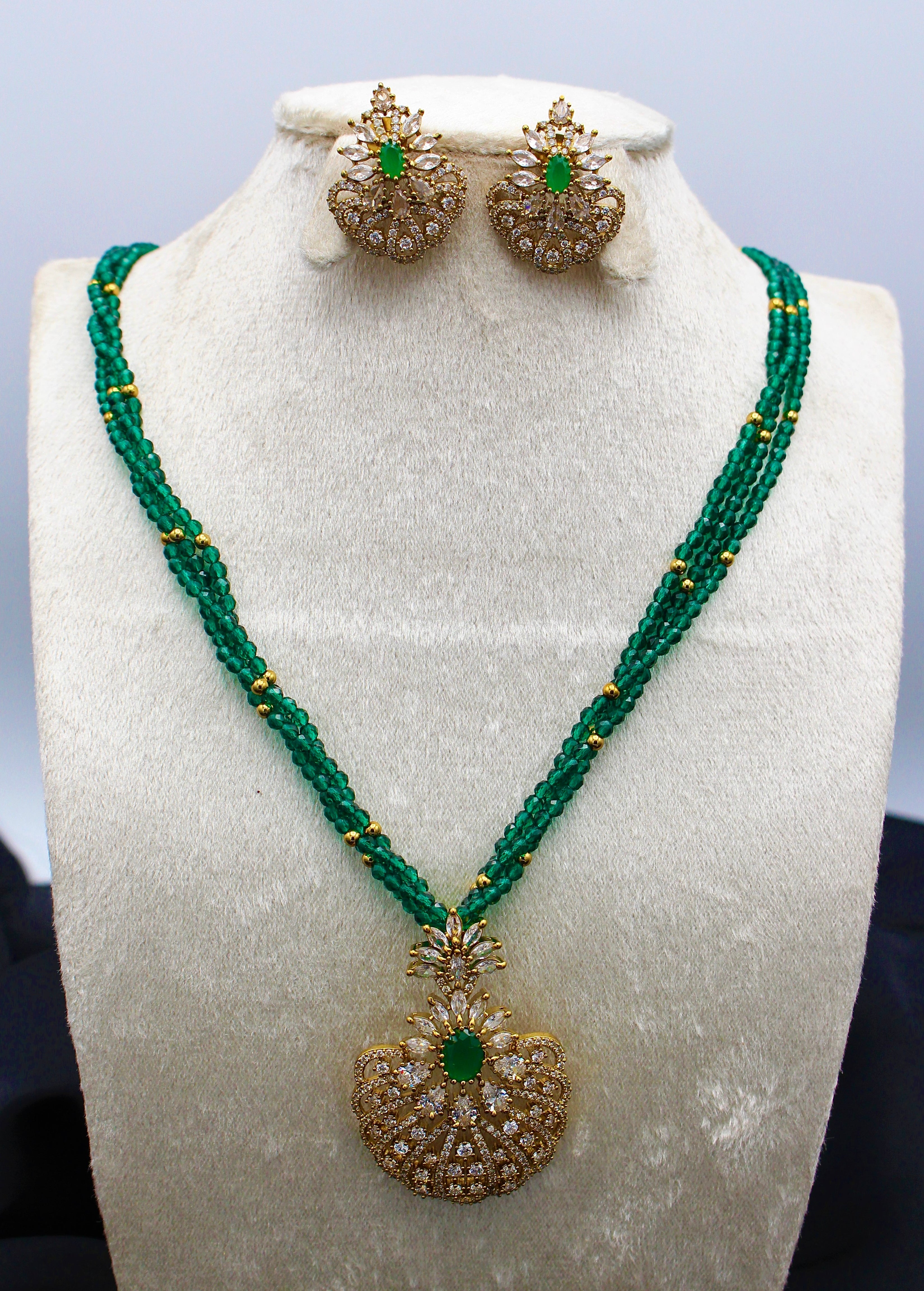 Zumurd American Diamond And Emerald Mala - Aloro Jewels