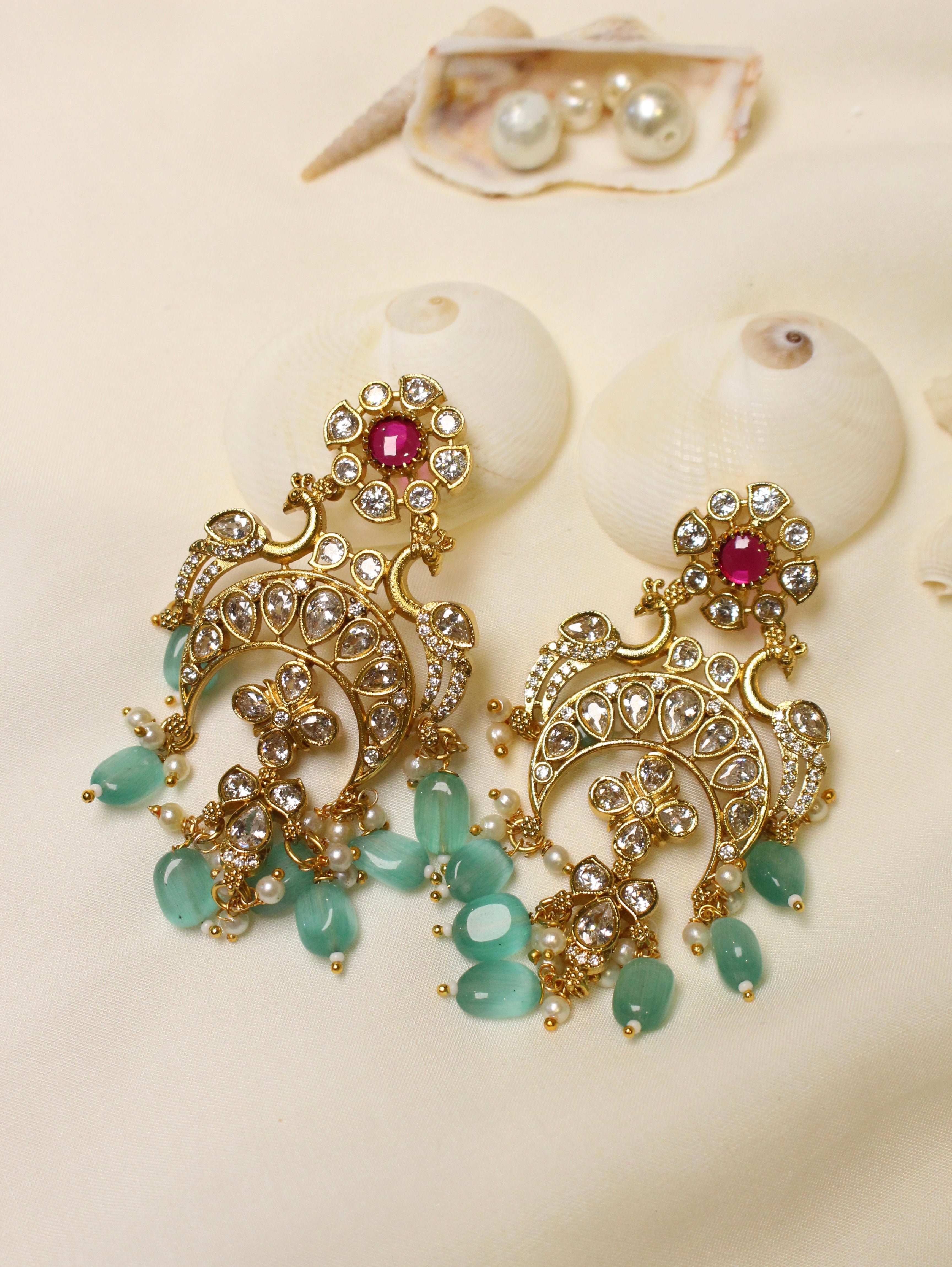 Gold Plated Jadau Chandelier Earrings - Aloro Jewels