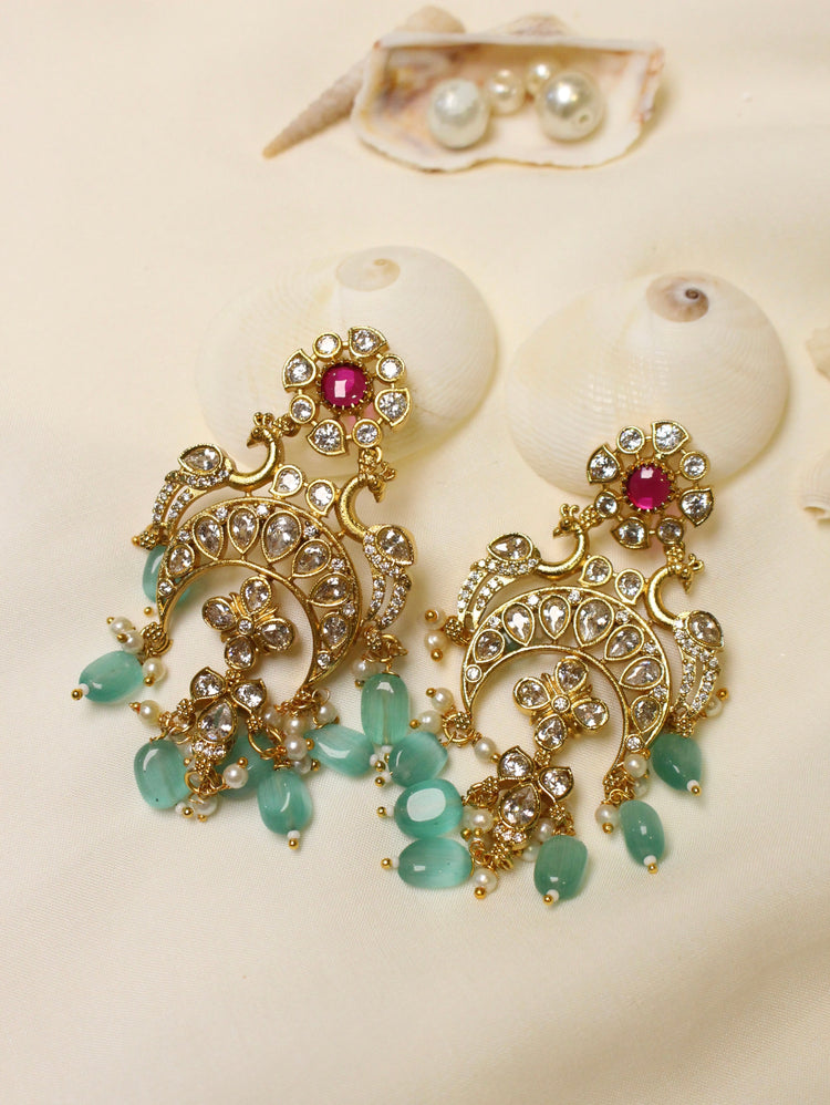 Gold Plated Jadau Chandelier Earrings - Aloro Jewels