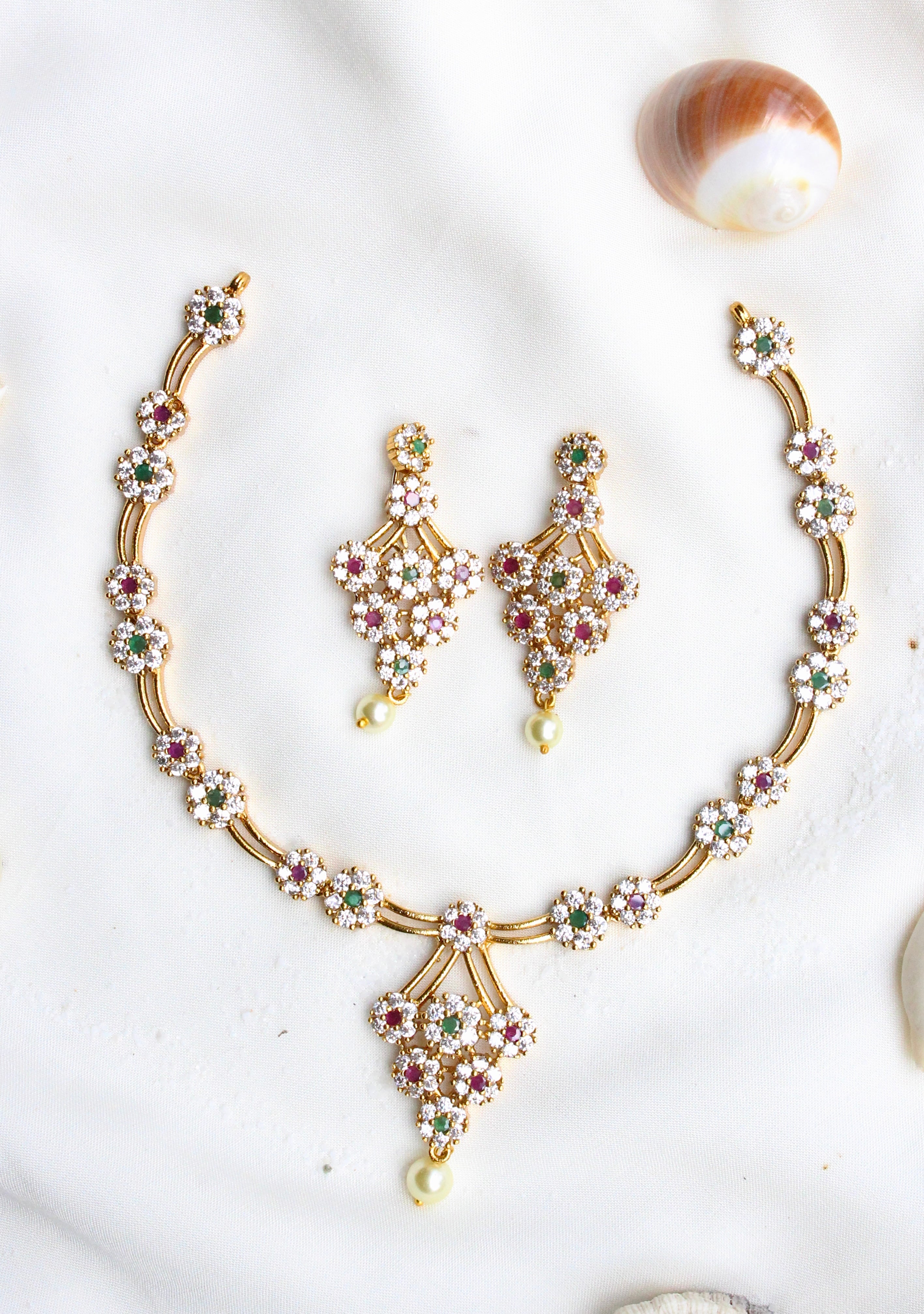 Gold Plated Statement Diamond Necklace - Aloro Jewels
