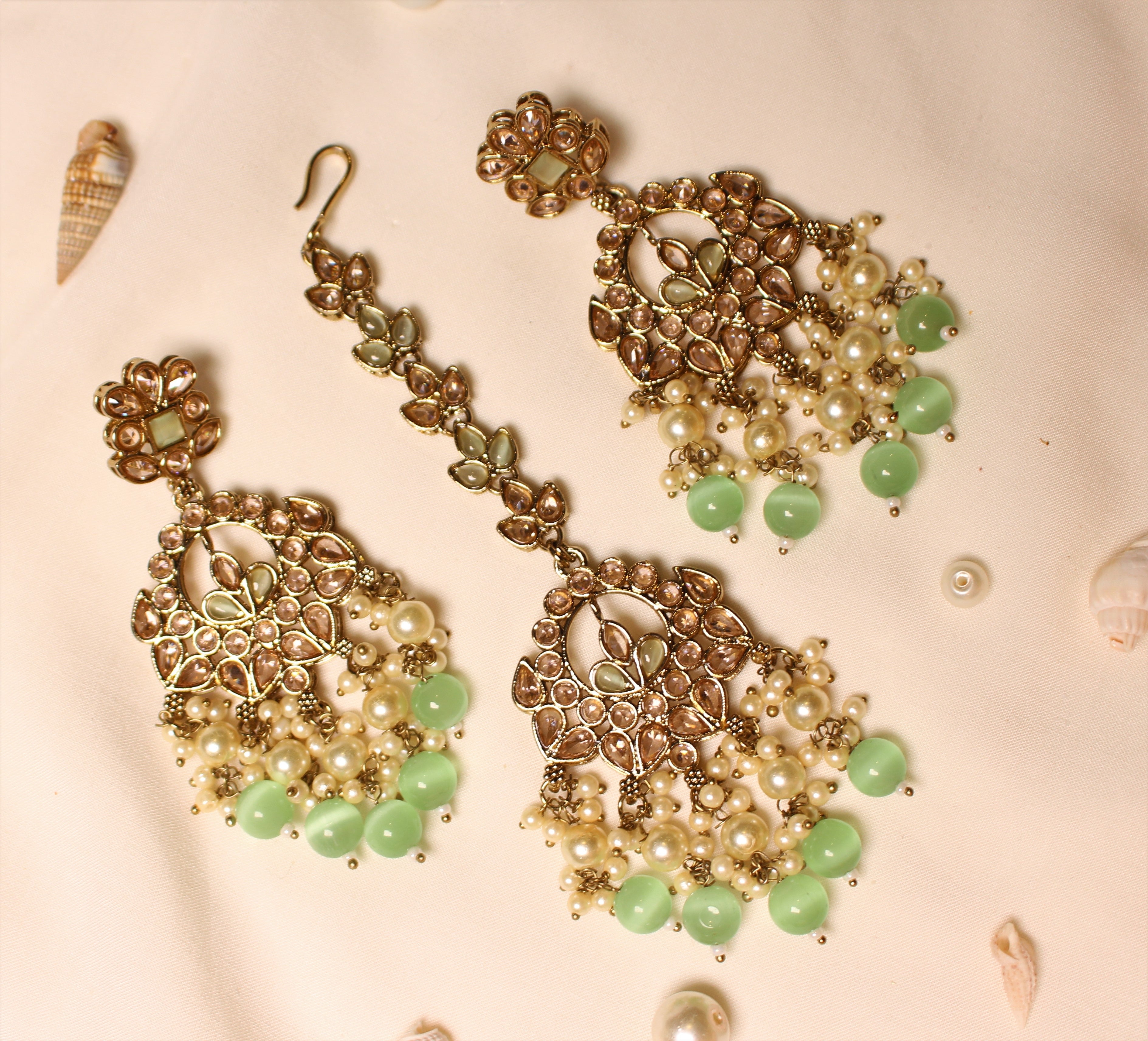 Polki Earrings And Maangteeka - Aloro Jewels