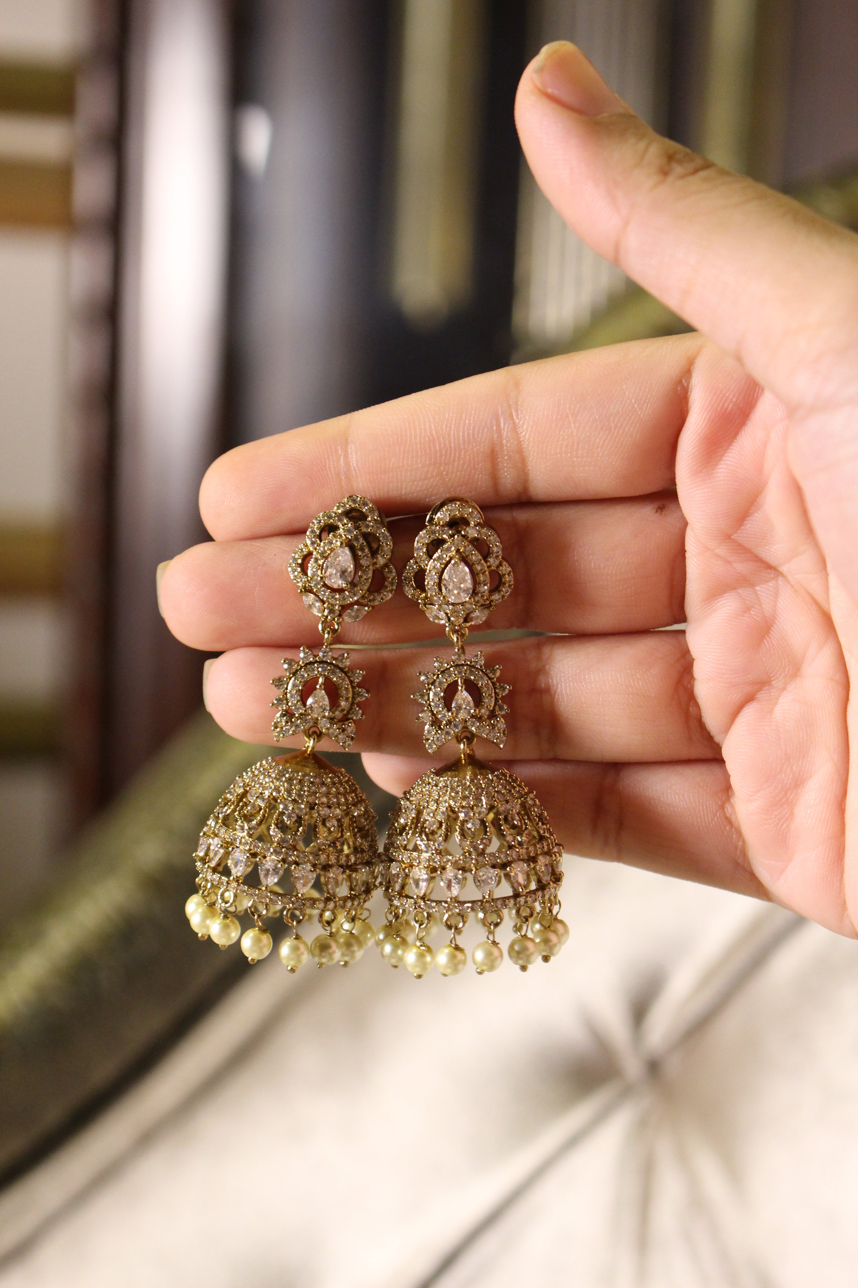 Diamond Style Statement Jhumki - Aloro Jewels