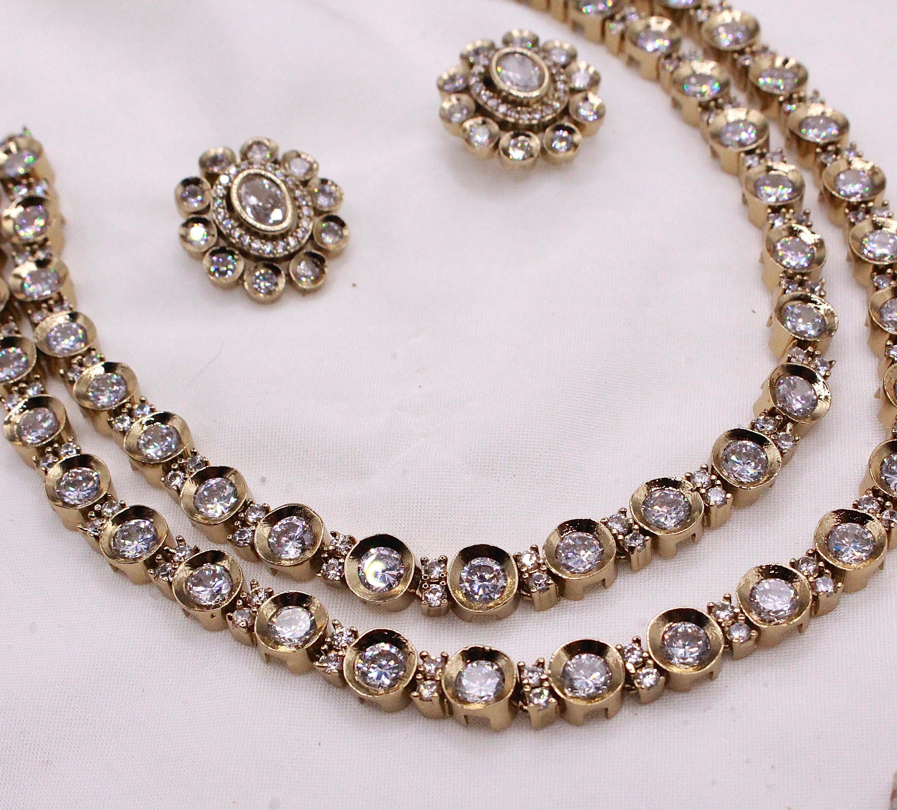 Gold Plated American Diamond Kundan Necklace - Aloro Jewels