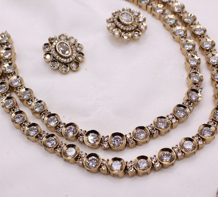 Gold Plated American Diamond Kundan Necklace - Aloro Jewels