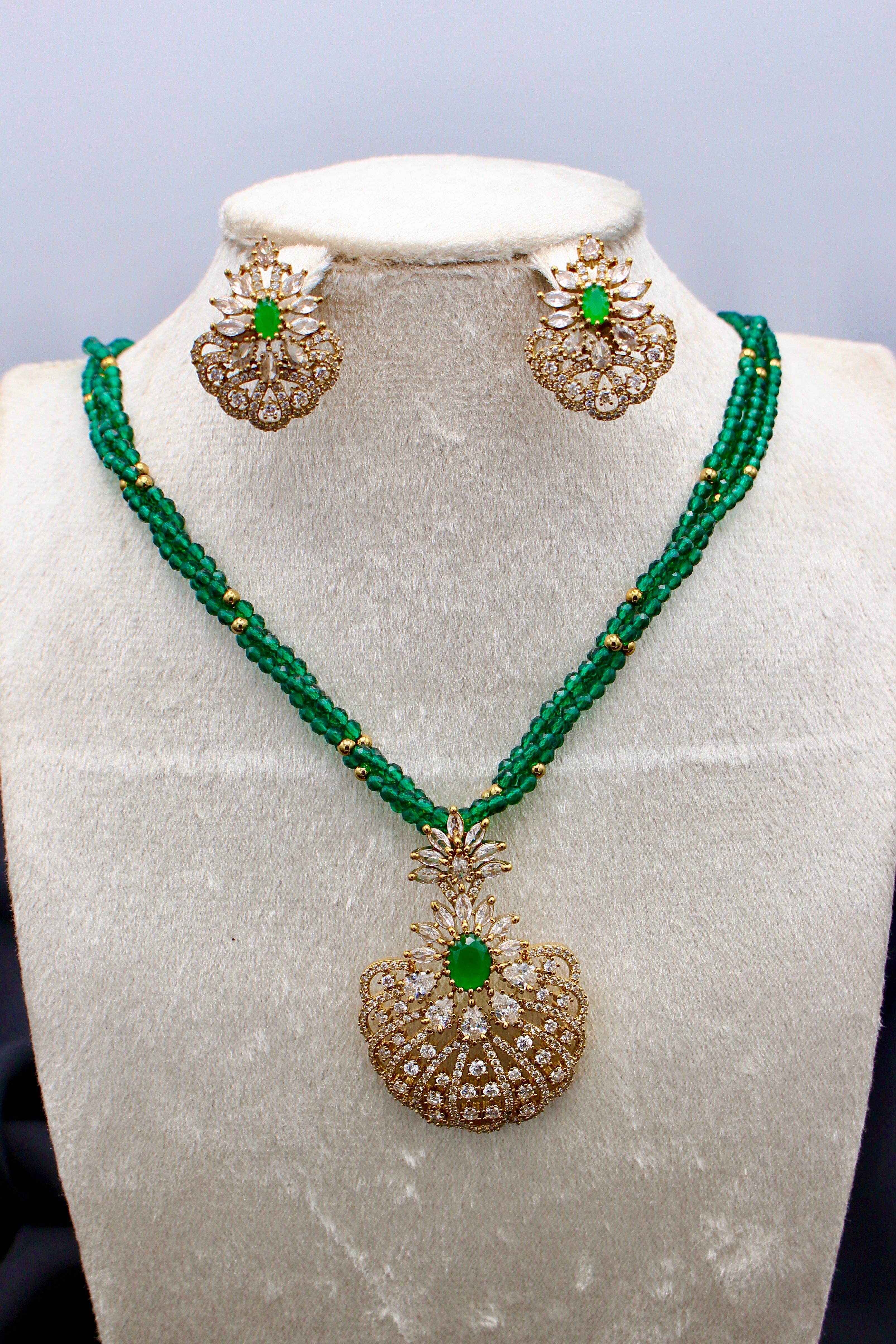 Zumurd American Diamond And Emerald Mala - Aloro Jewels