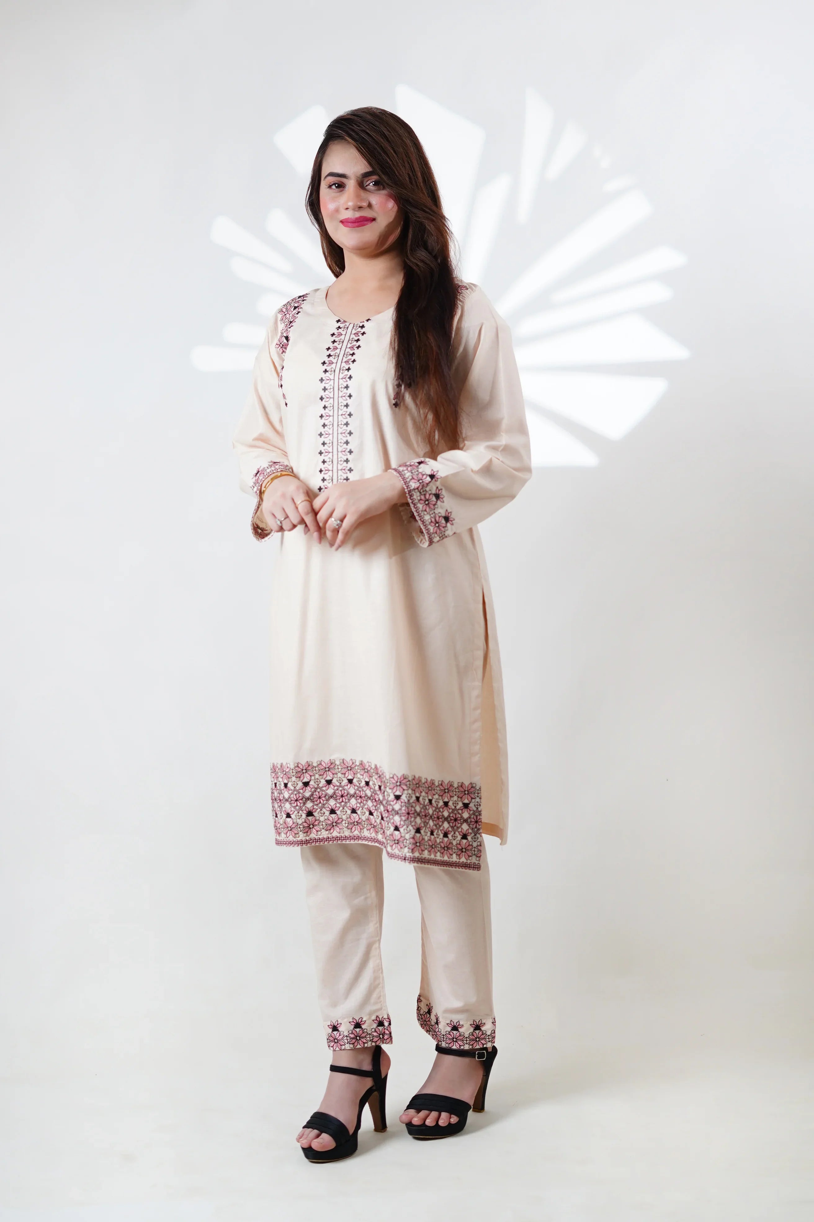Embroidered Beige Kurti - HBH