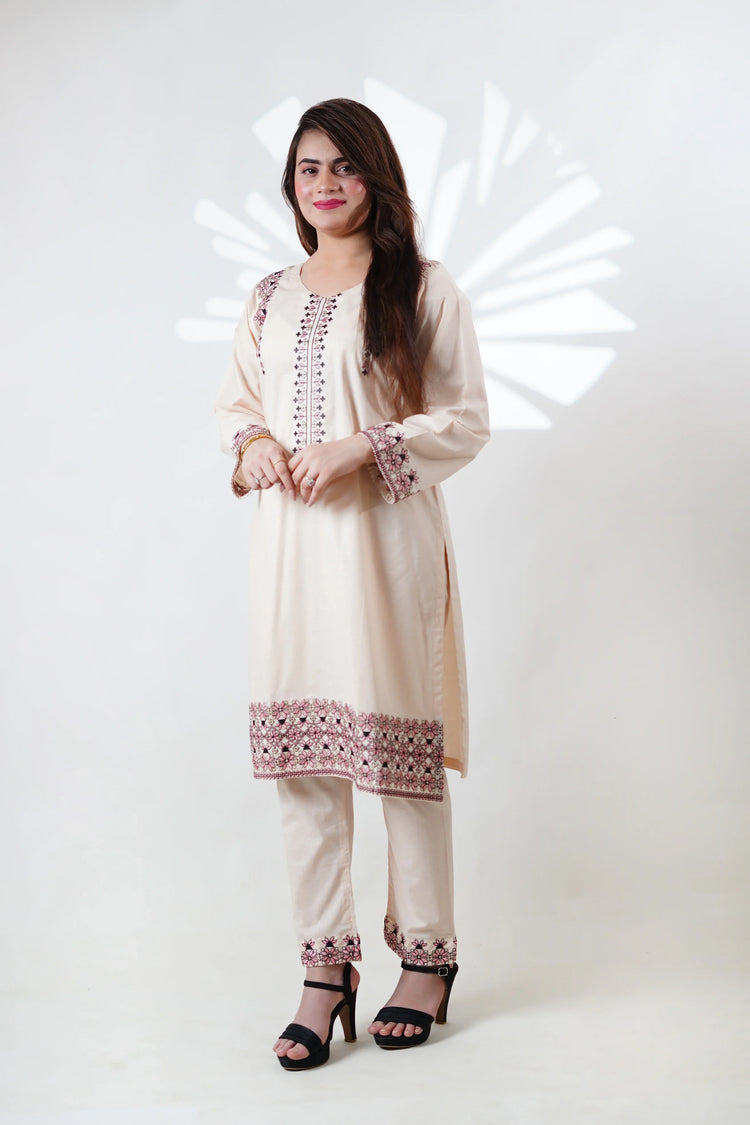 Embroidered Beige Kurti - HBH