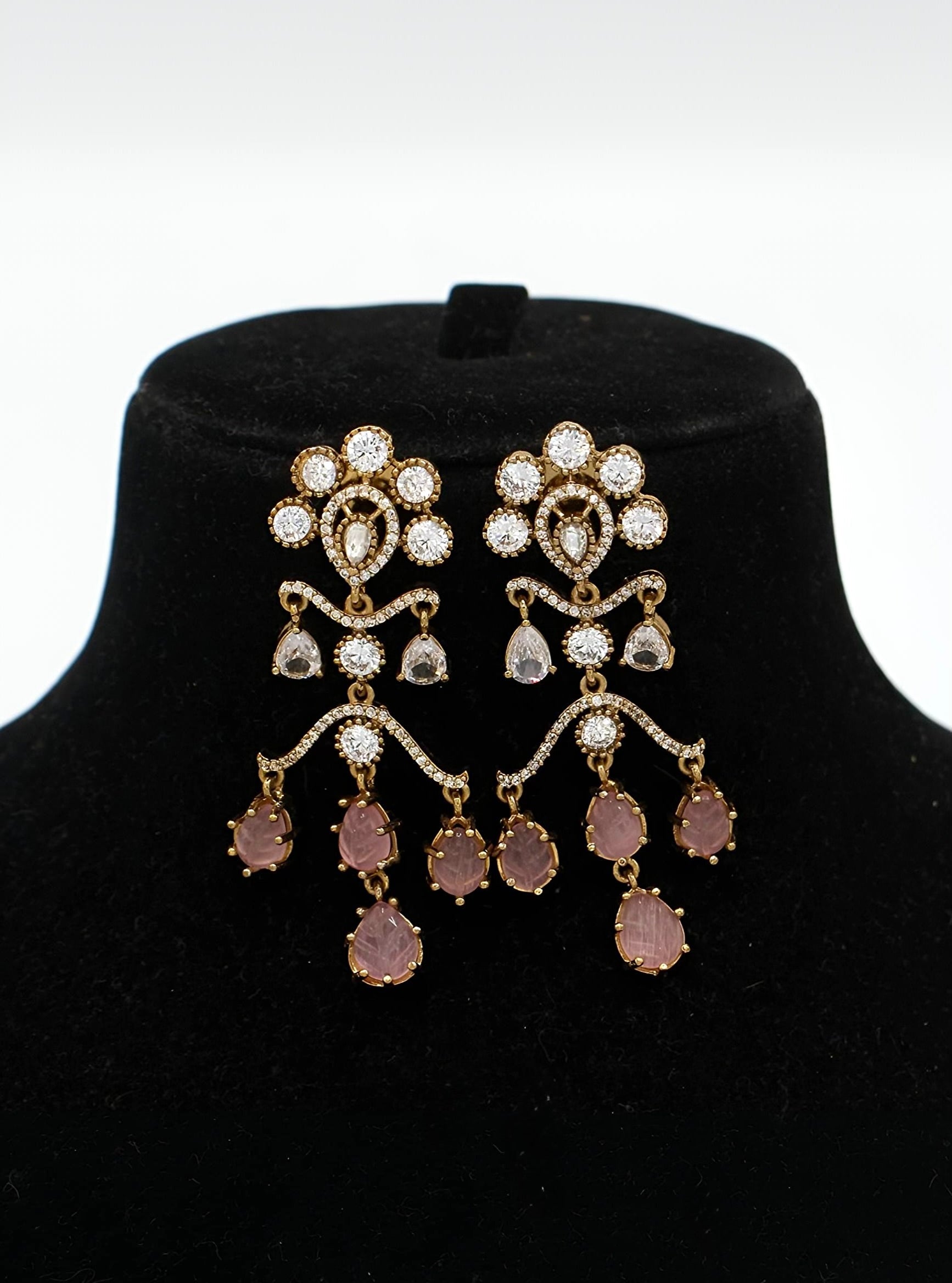 Husn-E-Tarash Hand Carved Mossinate Diamond Earrings - Aloro Jewels