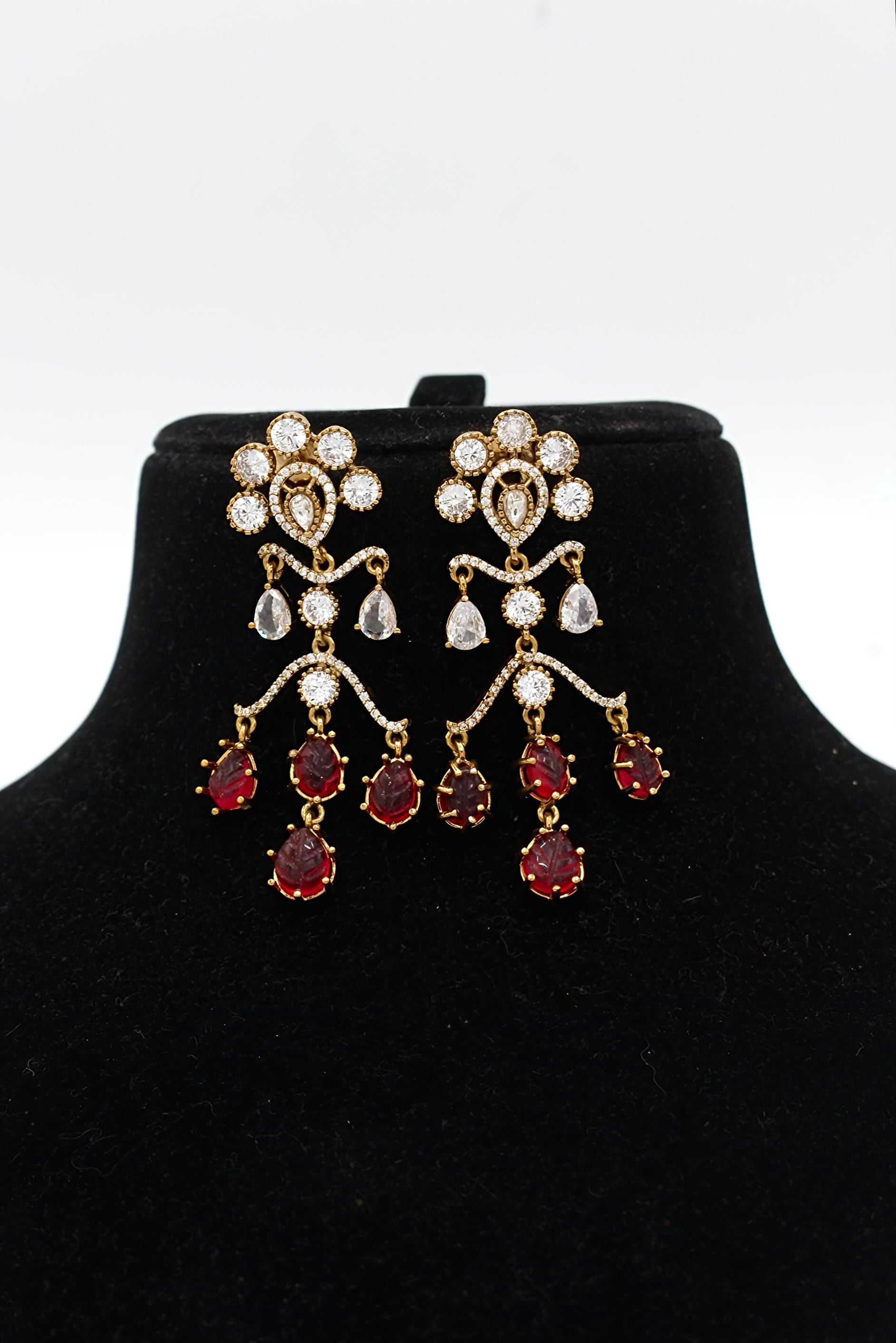 Husn-E-Tarash Hand Carved Mossinate Diamond Earrings - Aloro Jewels