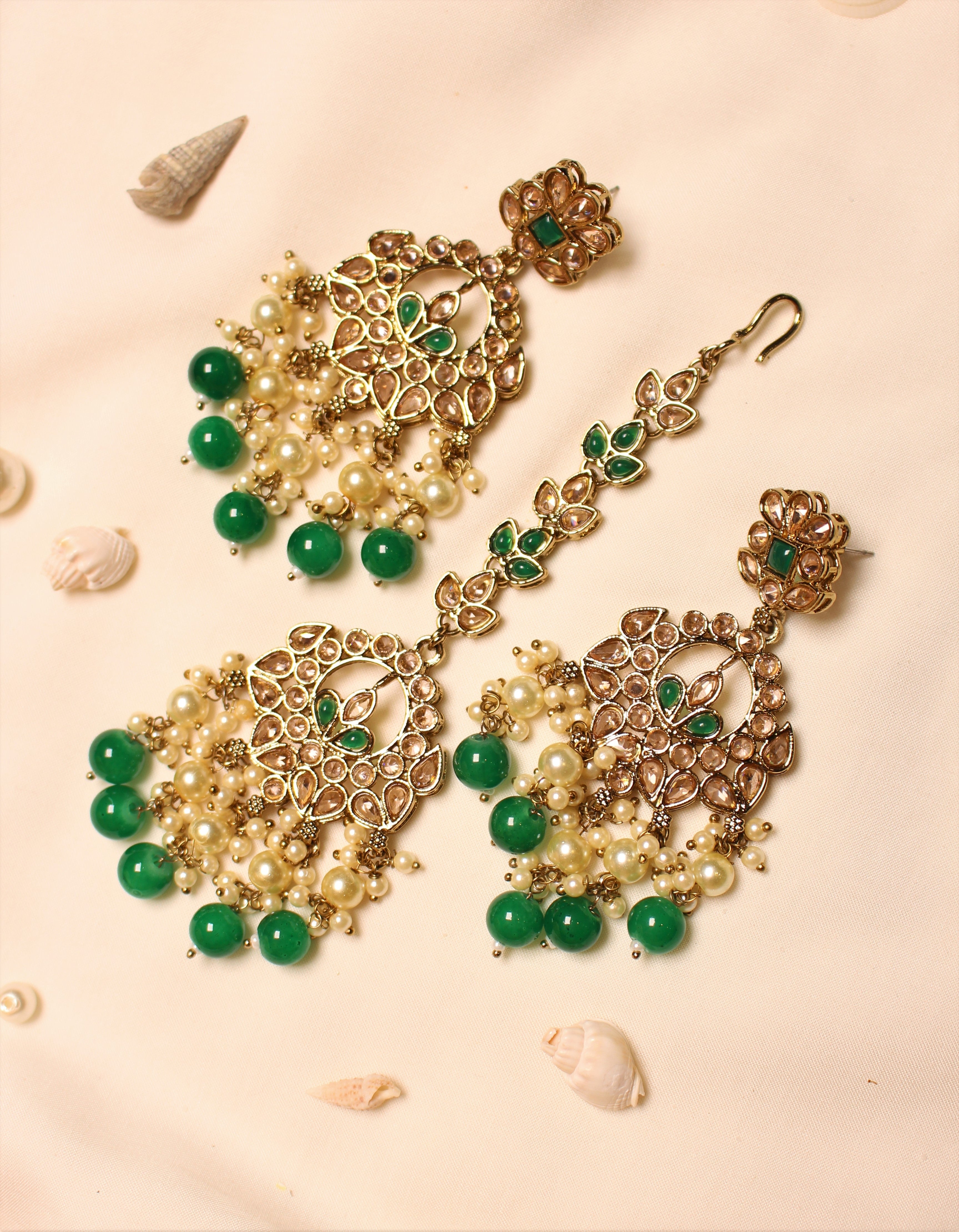 Polki Earrings And Maangteeka - Aloro Jewels
