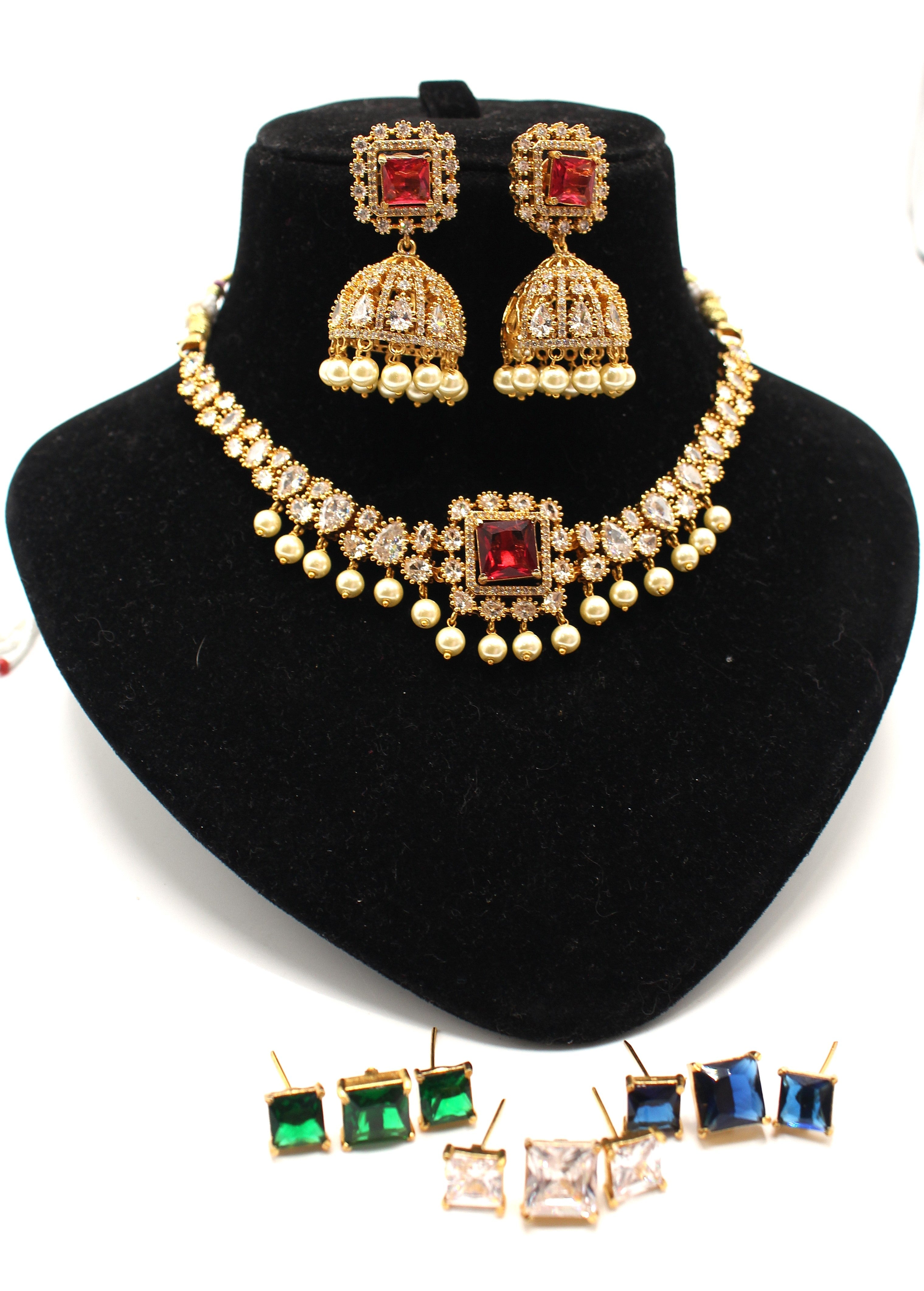 Mossinate Diamond Necklace With Changeable Stones - Aloro Jewels
