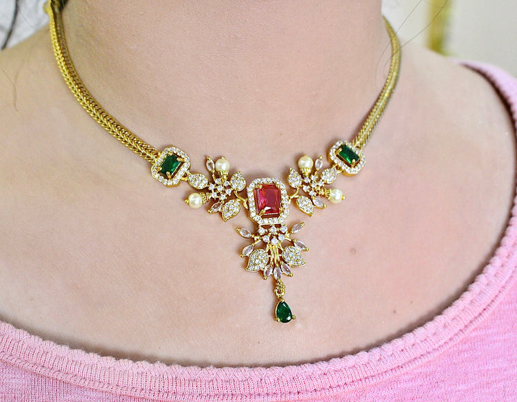 Ghulab Choker Necklace With Earrings - Aloro Jewels