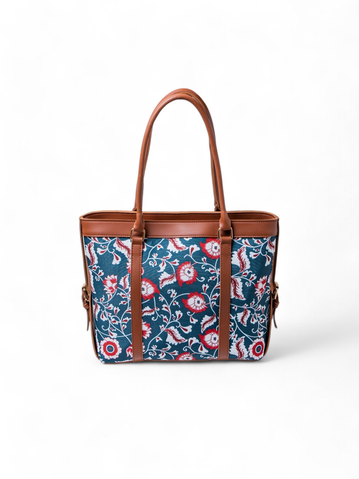 Canvas Tote Bag - Allure  Green Canvas Bag - brown tote bag sea blue canvas - by hbh
