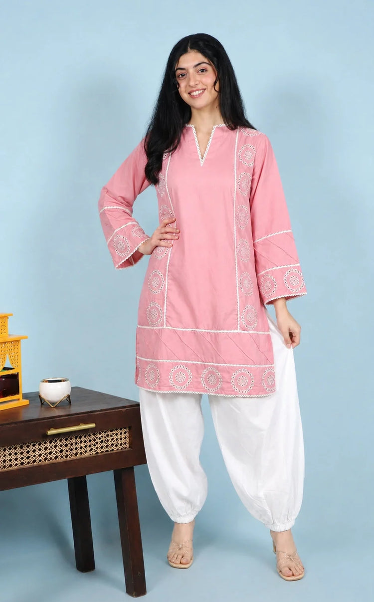 Embroidered 2-Piece Cotton Co-Ord Set - Urban Cut