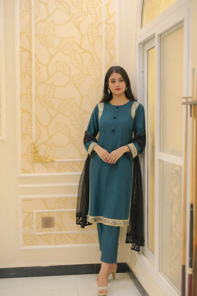 Teal Royal Glow 3 Piece Suit -  Shadeforteen