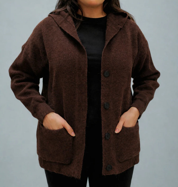 Vintage Hooded Button Knitted Cardigan - Velora