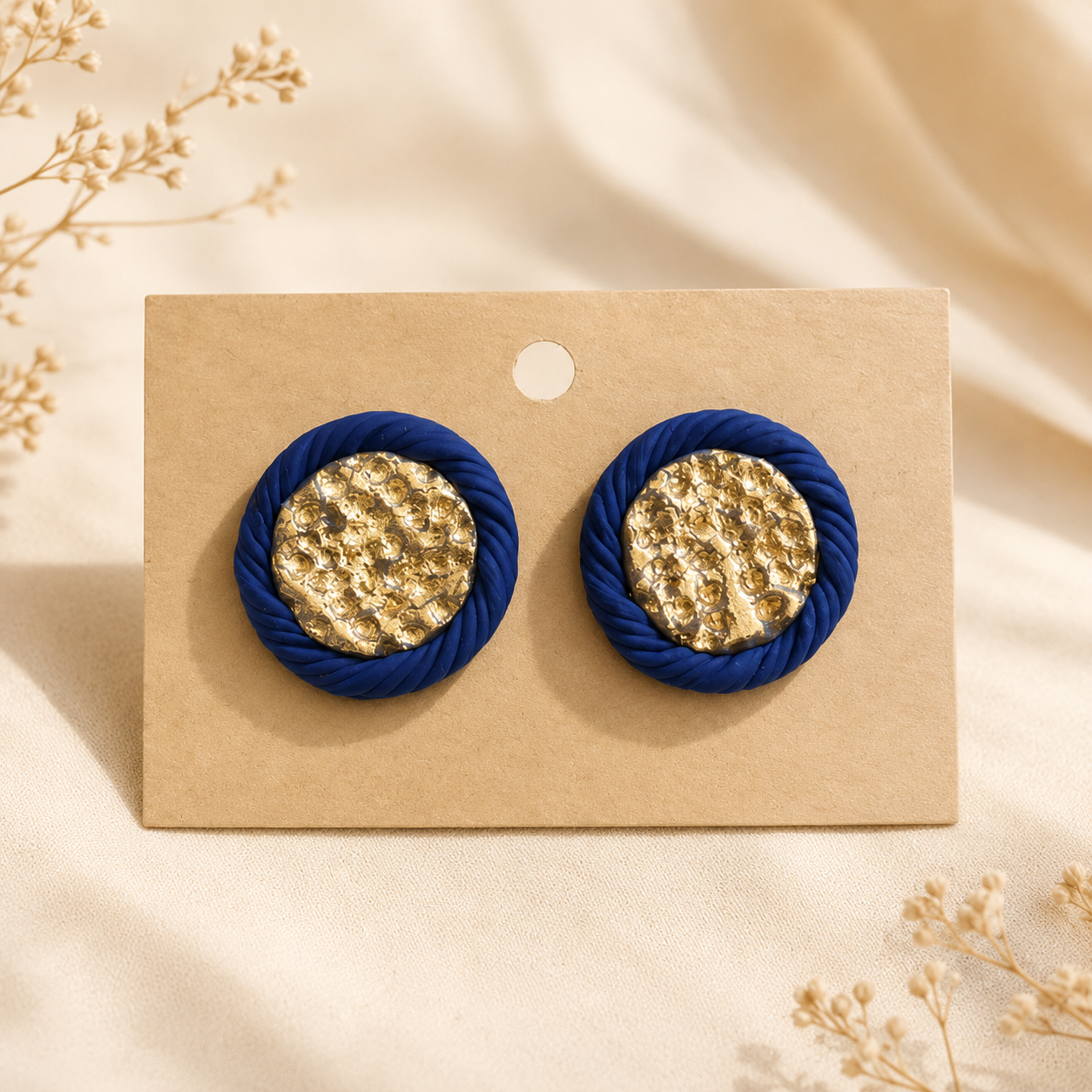 Gold hammered frammed Studs - Clay Boutique
