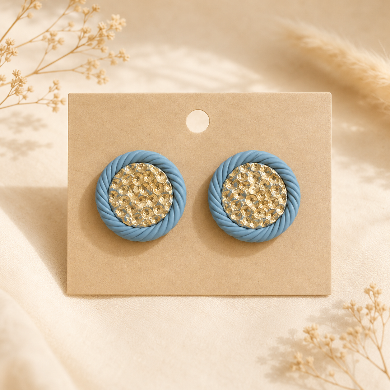 Gold hammered frammed Studs - Clay Boutique