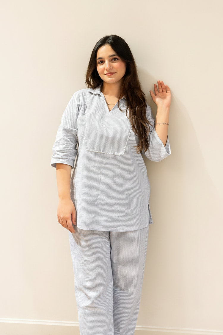 Cotton Striped 2-Piece Co-Ord Set With Trouser - Urban Cut