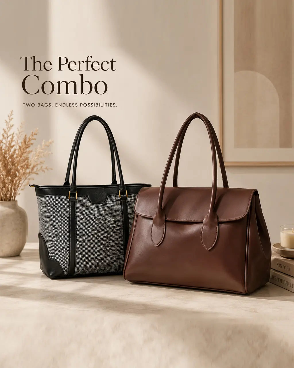 The Work & Weekend Duo Black Miraas Tote & Brown Corporate Tote Combo - HBH