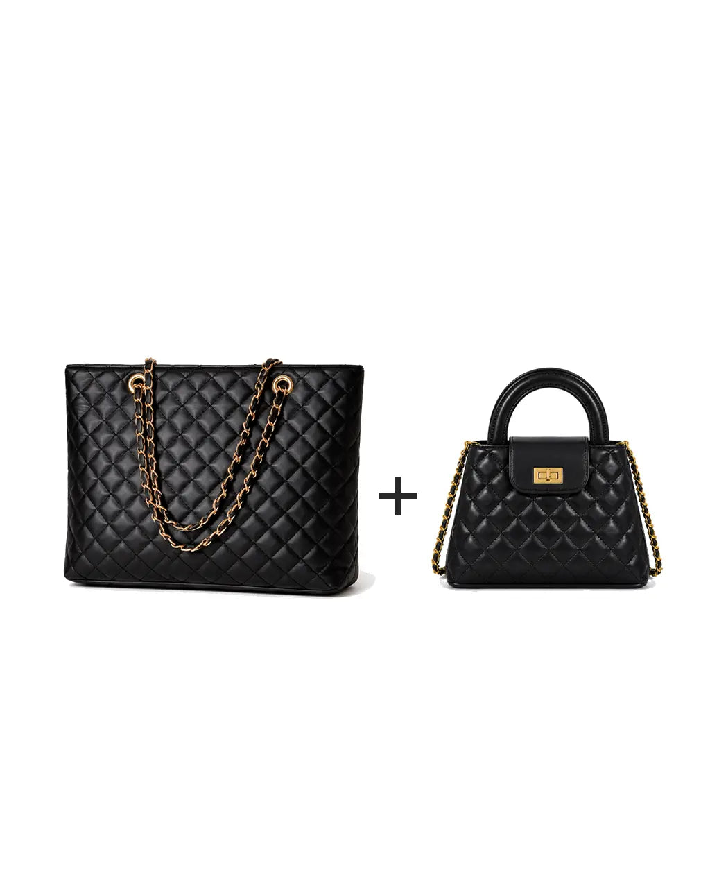 Classic Quilted Duo  Black Crossbody & Tote Combo - HBH