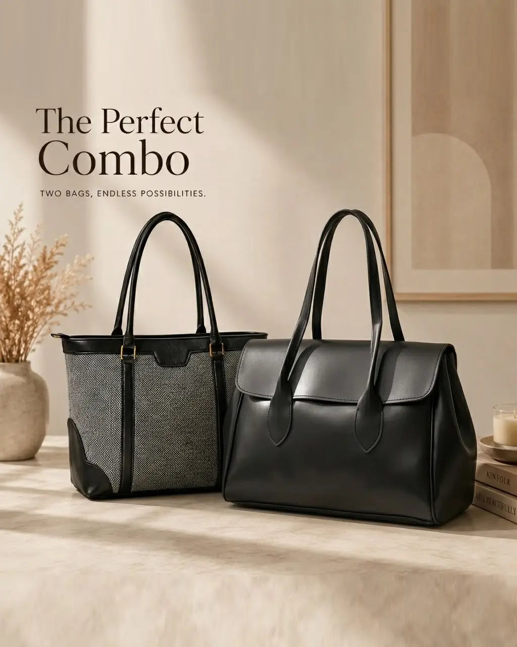 The Work & Weekend Duo Black Miraas Tote & Corporate Tote Combo - HBH