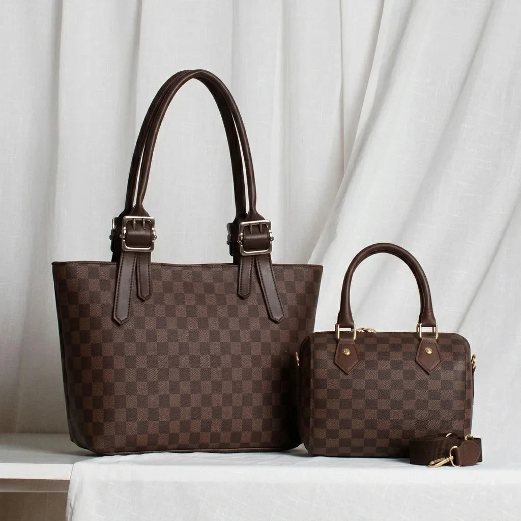 Classic Checkereds - Brown Handbag & Duffle Sling Bag Combo - HBH