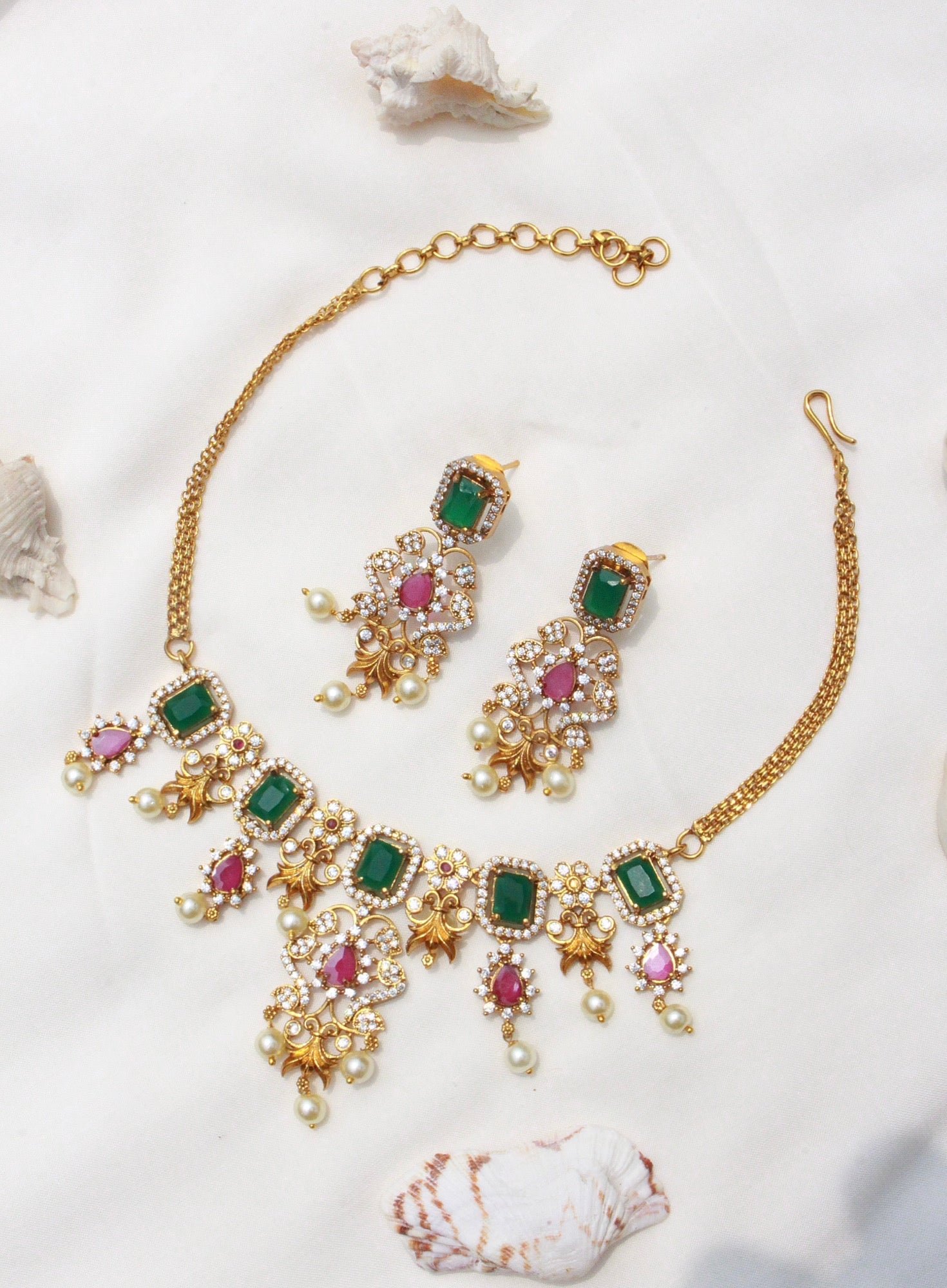 Multicolor Diamond Ganga Jamna Style Necklace - Aloro Jewels