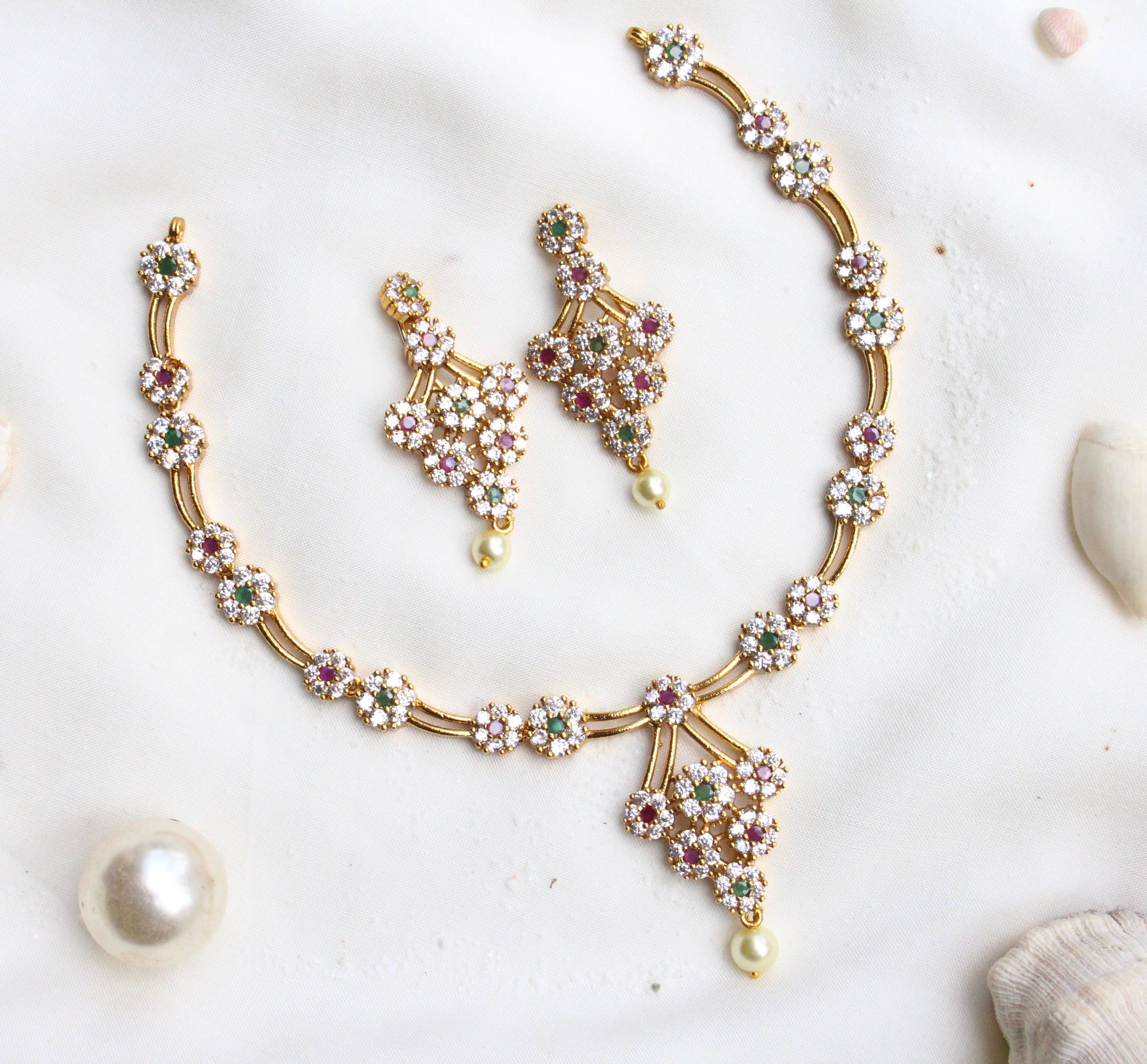 Gold Plated Statement Diamond Necklace - Aloro Jewels