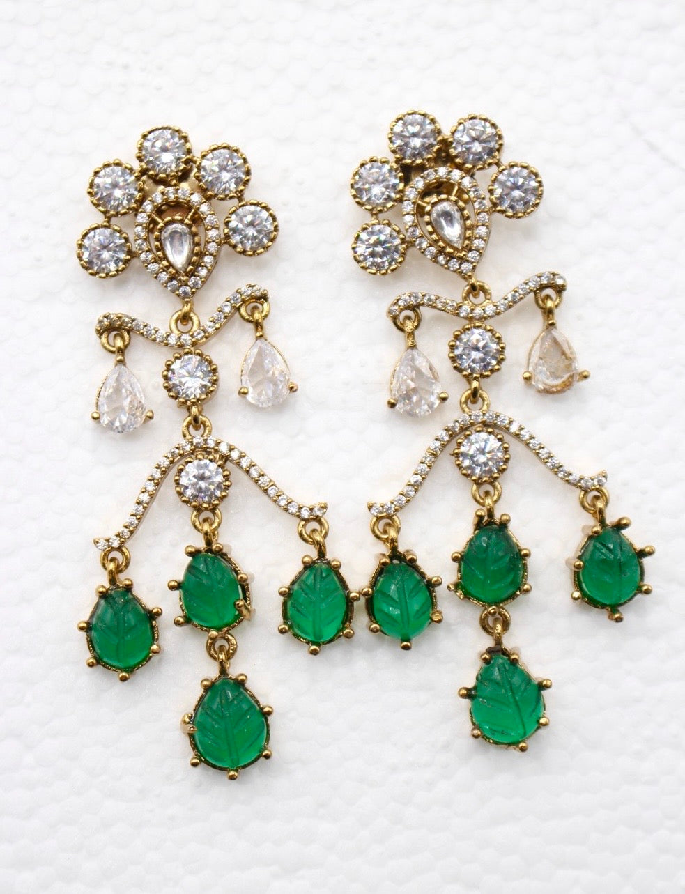 Husn-E-Tarash Hand Carved Mossinate Diamond Earrings - Aloro Jewels