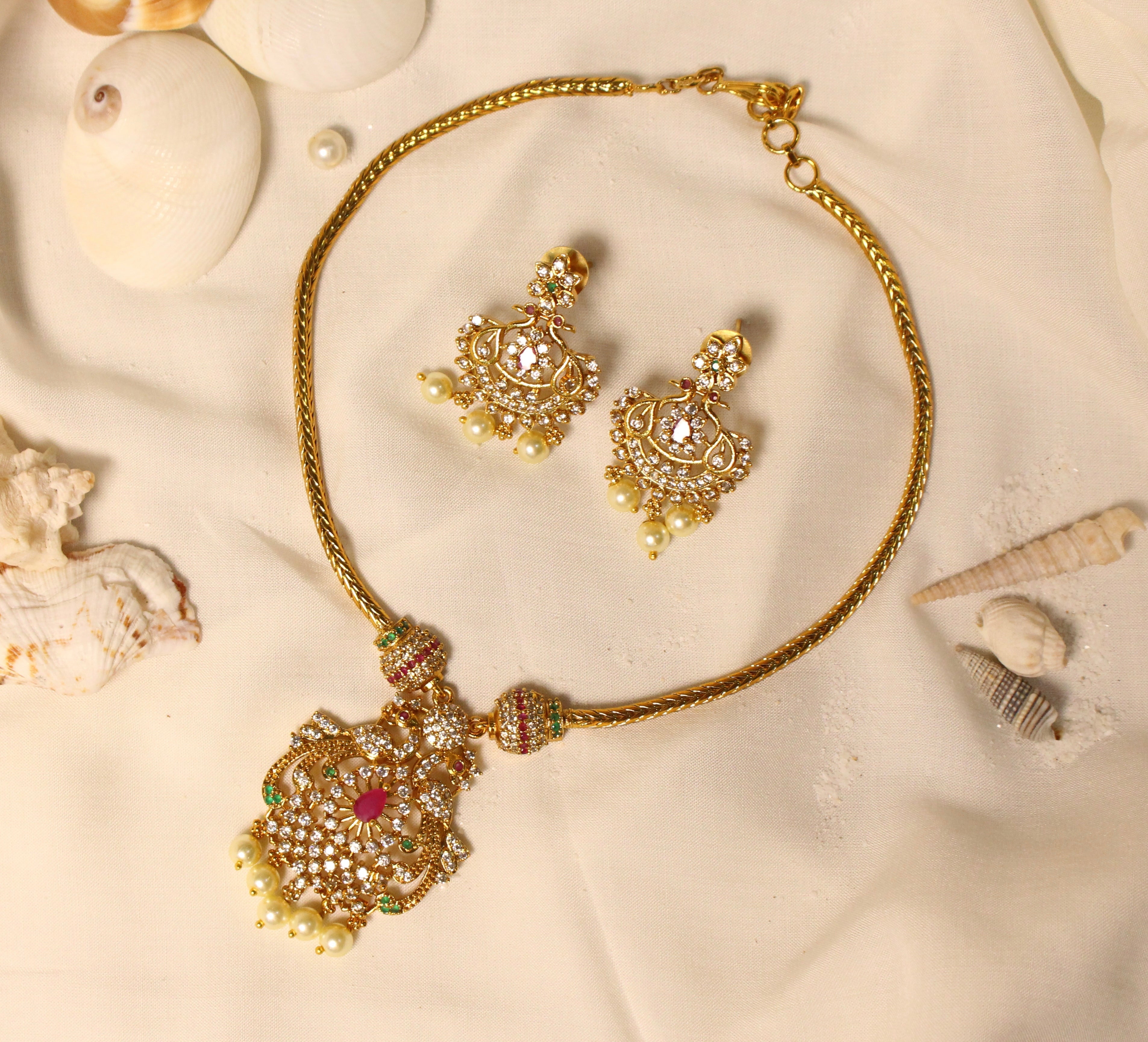 Moorni'' Peacock Chain Style Necklace - Aloro Jewels