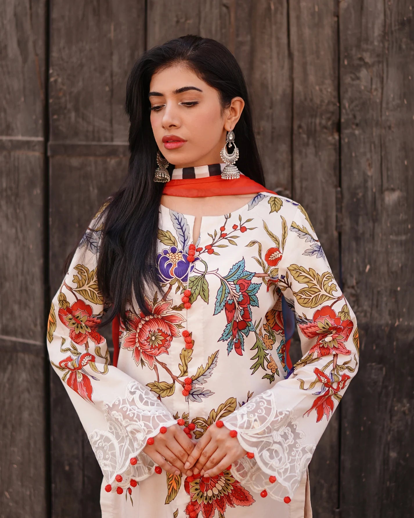 3 Piece Unstitched - Premium Lawn White Suit - Abeer Rasheed