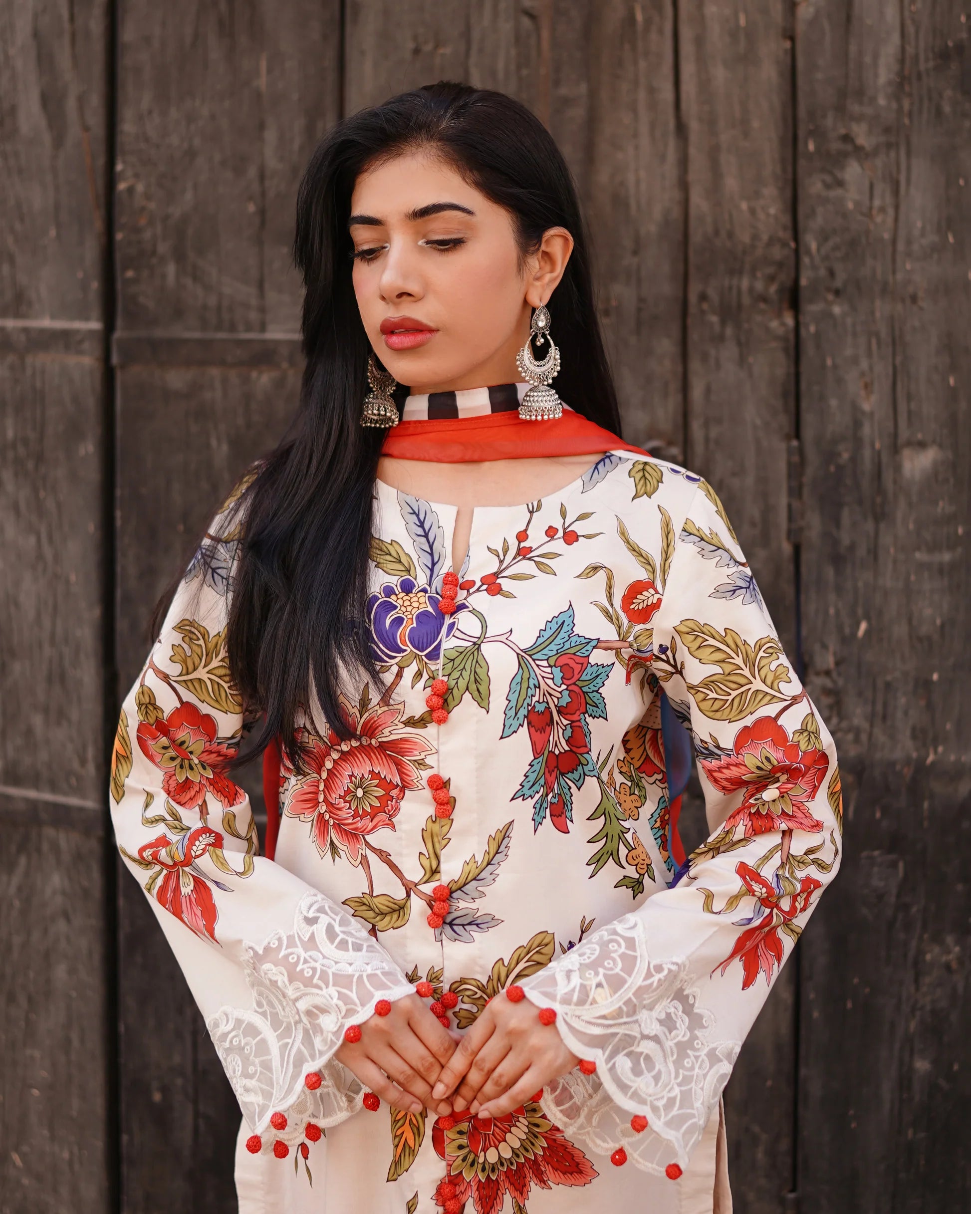 3 Piece Unstitched - Premium Lawn White Suit - Abeer Rasheed