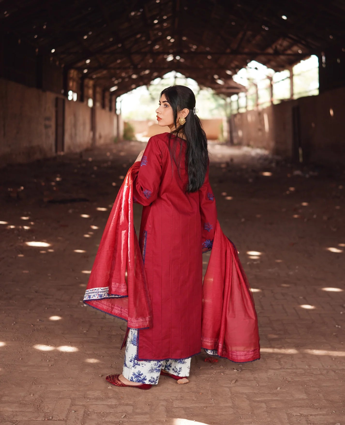 3 Piece Unstitched - Premium Lawn Red Suit - Abeer Rasheed