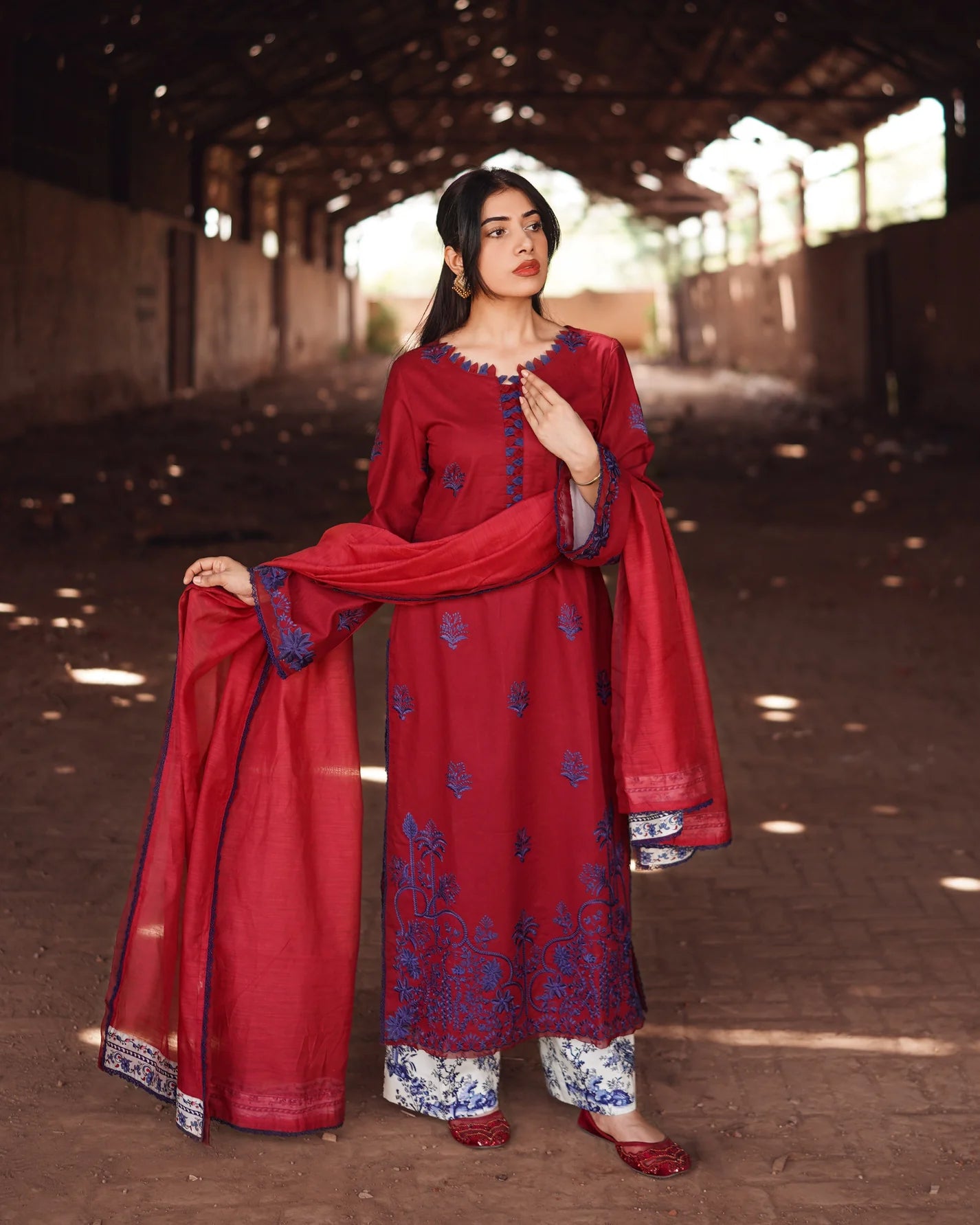 3 Piece Unstitched - Premium Lawn Red Suit - Abeer Rasheed