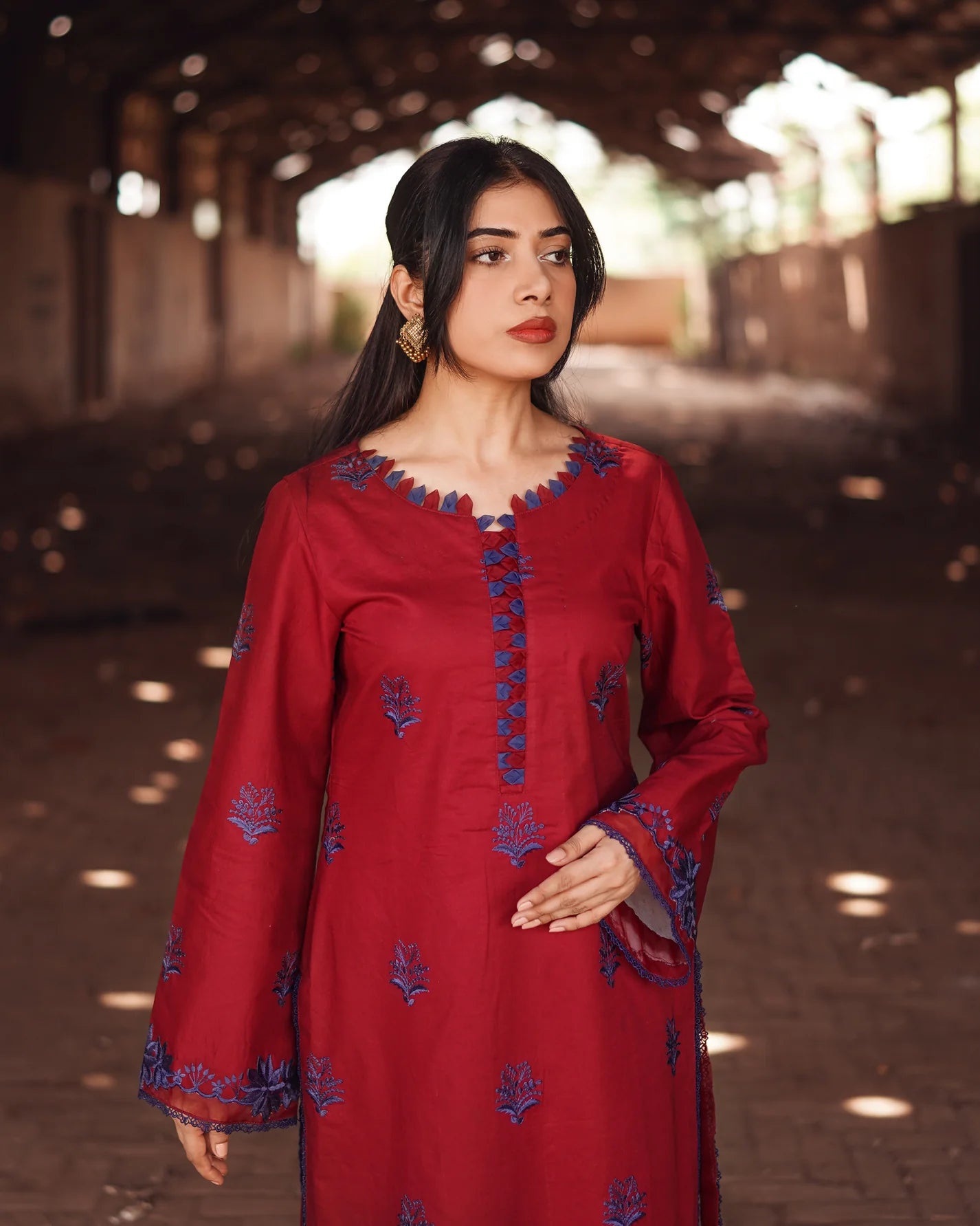 3 Piece Unstitched - Premium Lawn Red Suit - Abeer Rasheed