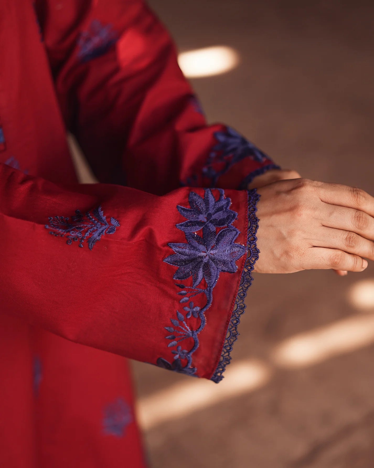 3 Piece Unstitched - Premium Lawn Red Suit - Abeer Rasheed