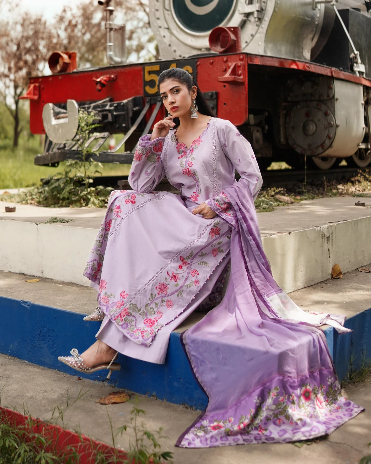 3 Piece Unstitched - Premium Lawn Purple Suit - Abeer Rasheed