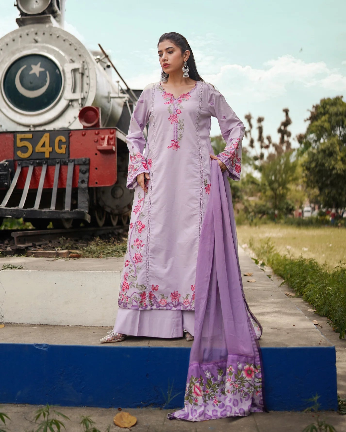 3 Piece Unstitched - Premium Lawn Purple Suit - Abeer Rasheed