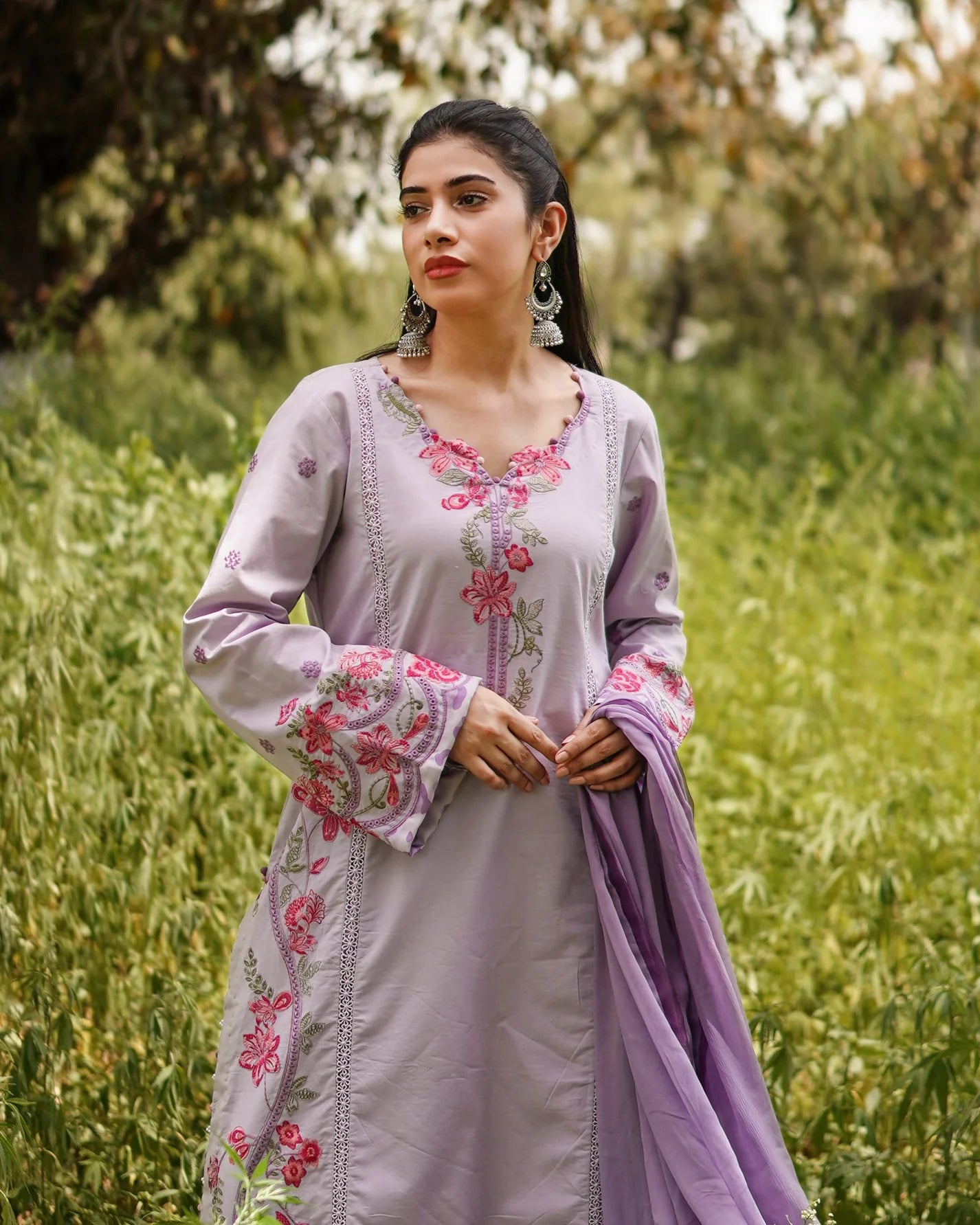 3 Piece Unstitched - Premium Lawn Purple Suit - Abeer Rasheed