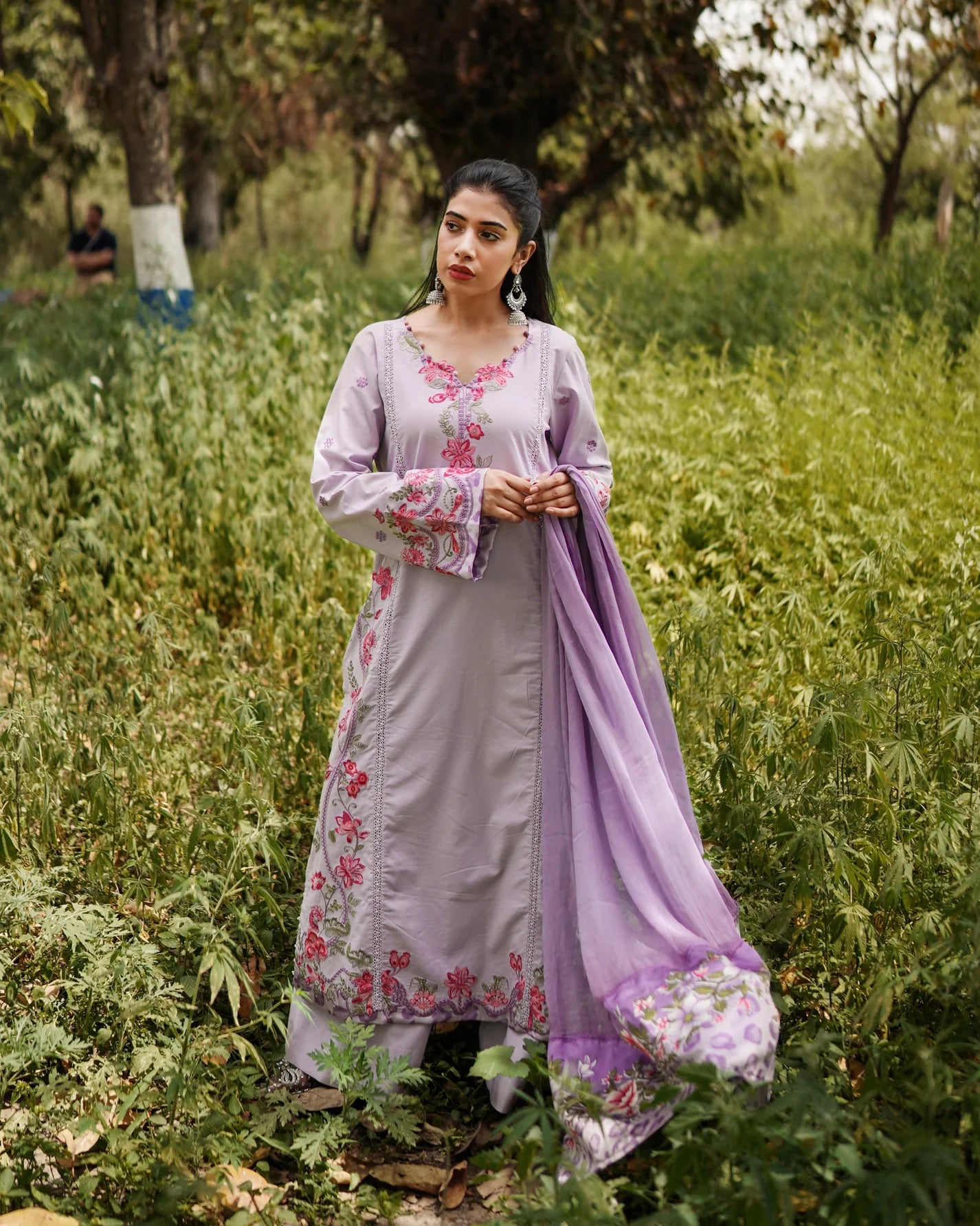 3 Piece Unstitched - Premium Lawn Purple Suit - Abeer Rasheed