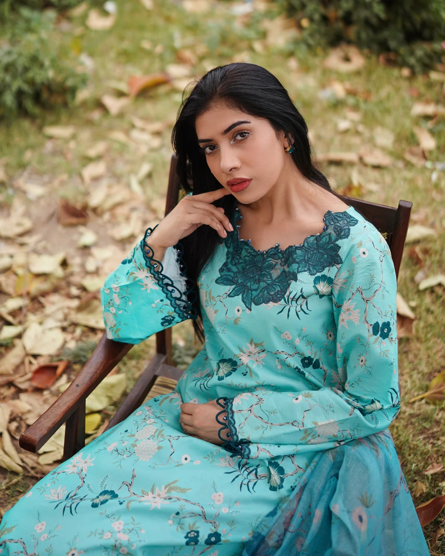3 Piece Unstitched - Premium Lawn Sea Green Suit - Abeer Rasheed