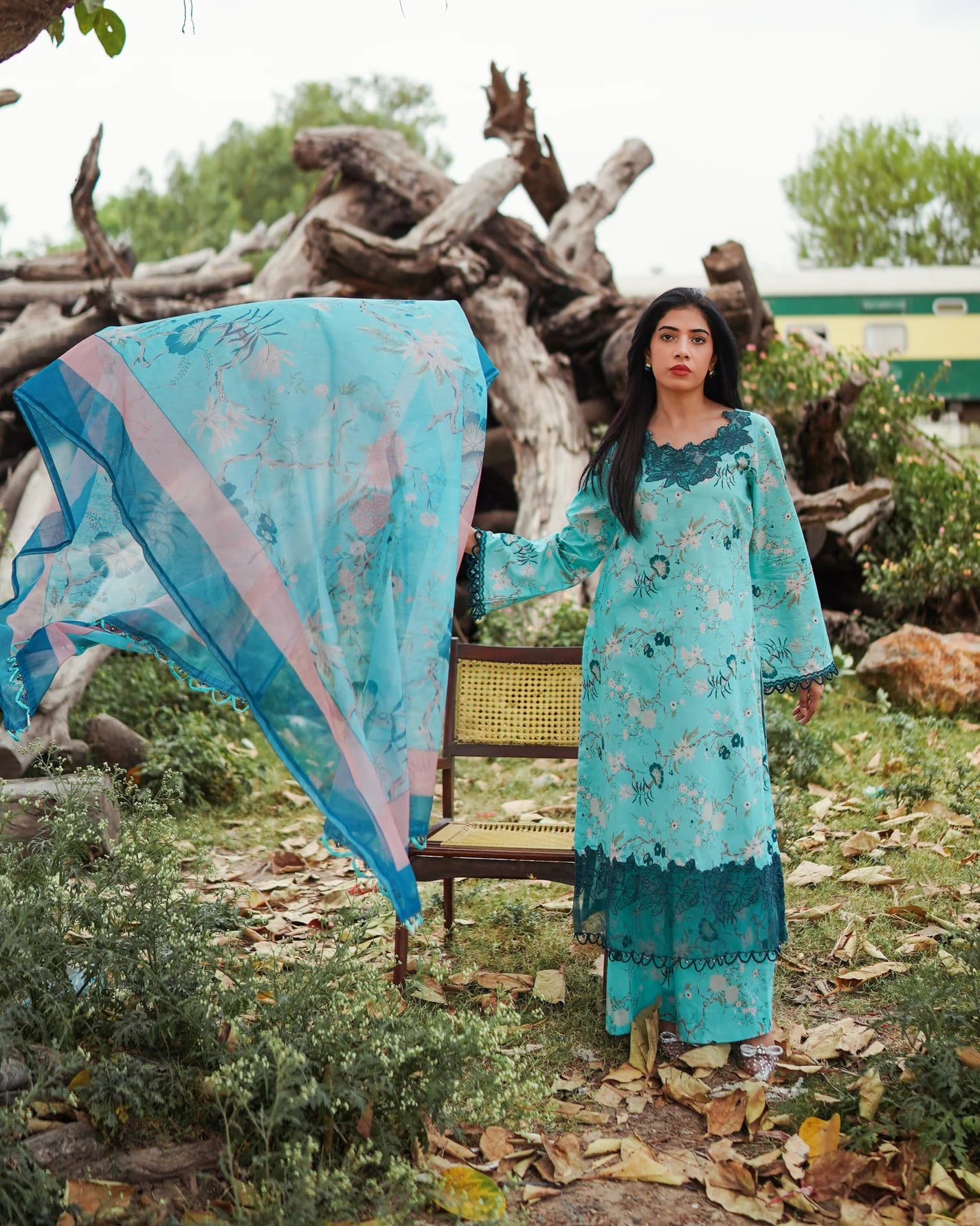 3 Piece Unstitched - Premium Lawn Sea Green Suit - Abeer Rasheed