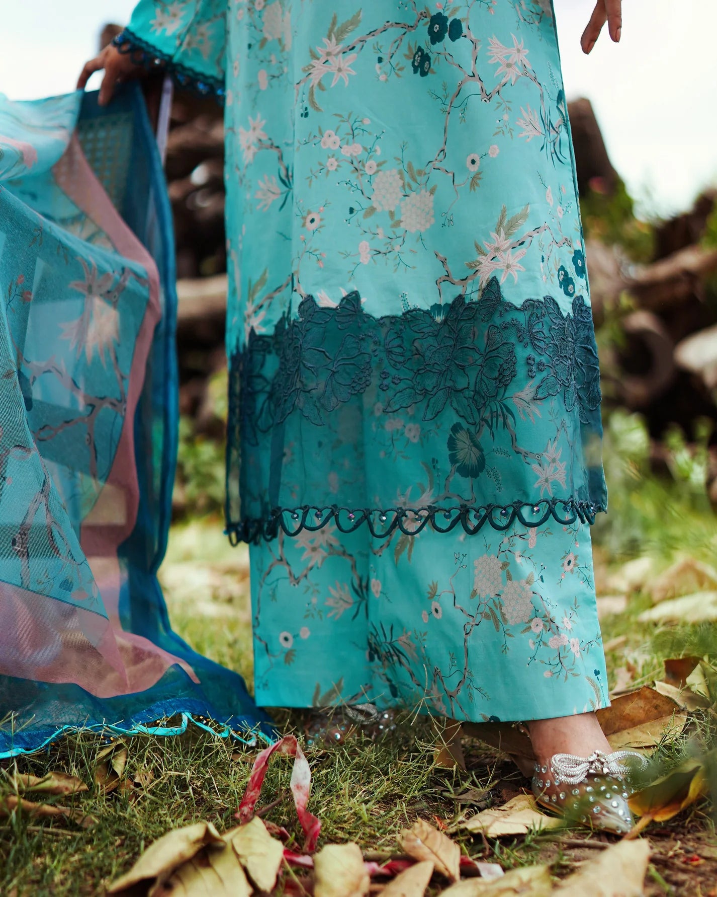 3 Piece Unstitched - Premium Lawn Sea Green Suit - Abeer Rasheed