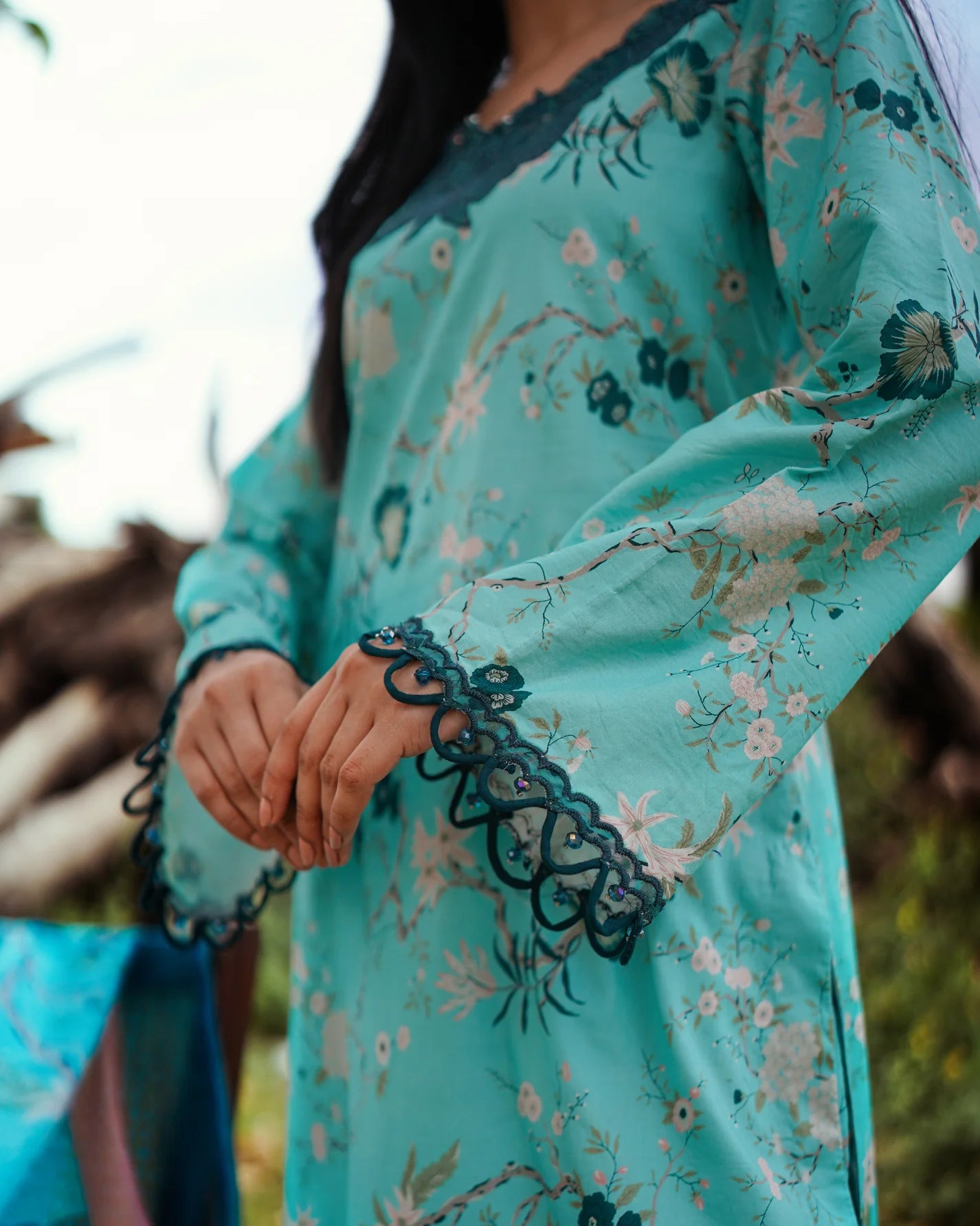3 Piece Unstitched - Premium Lawn Sea Green Suit - Abeer Rasheed